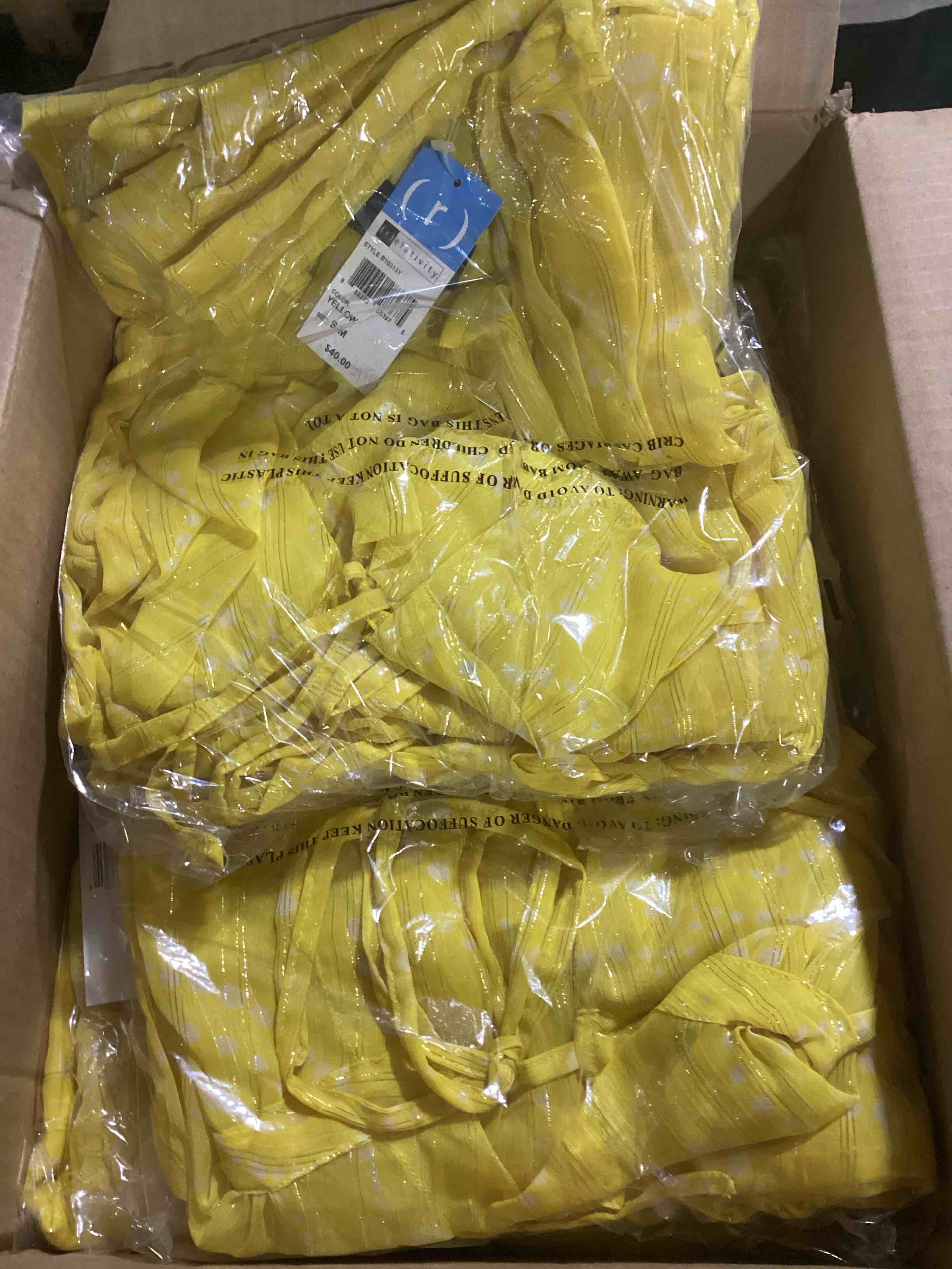 case of 48 size s/m sheer bathing suit cover up with bustline drawstring yellow