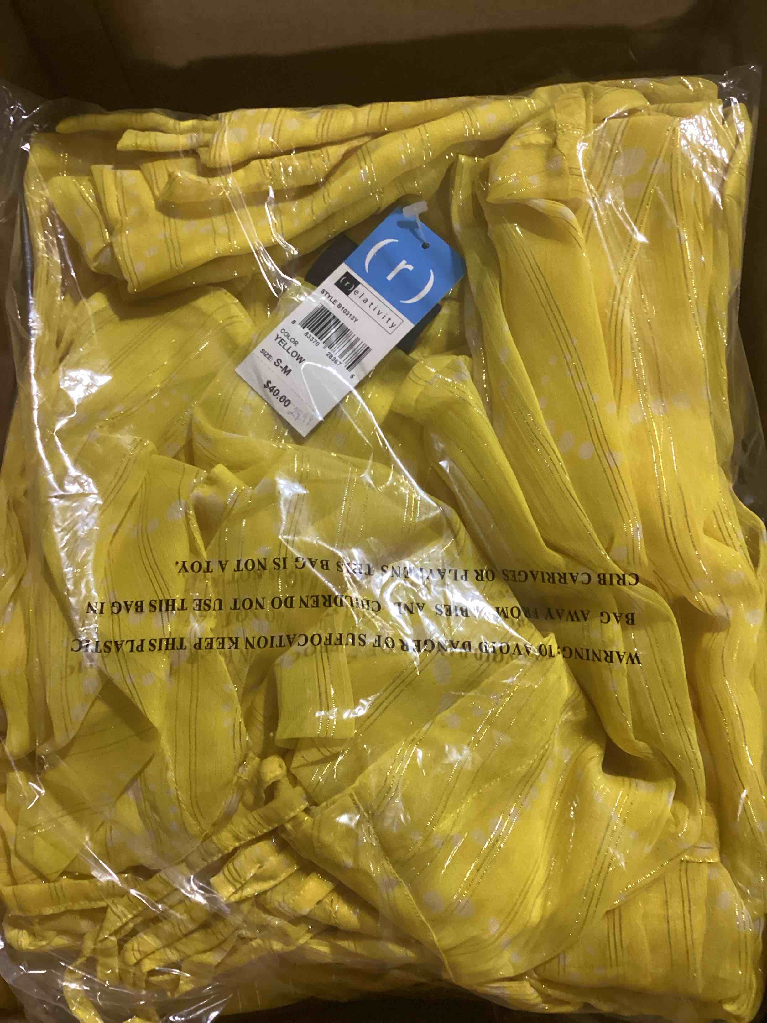 Condition photo showing New/Like New for case of 14 size s/m sheer bathing suit cover up with bustline drawstring yellow