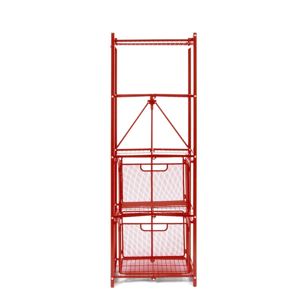 origami slim pantry rack with drawers - red