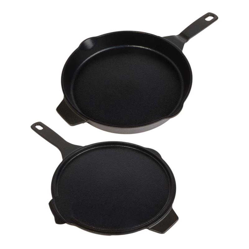 Kitchen HQ 2pc 10in Ceramic Nonstick Cast Iron Skillet With Griddle - Black
