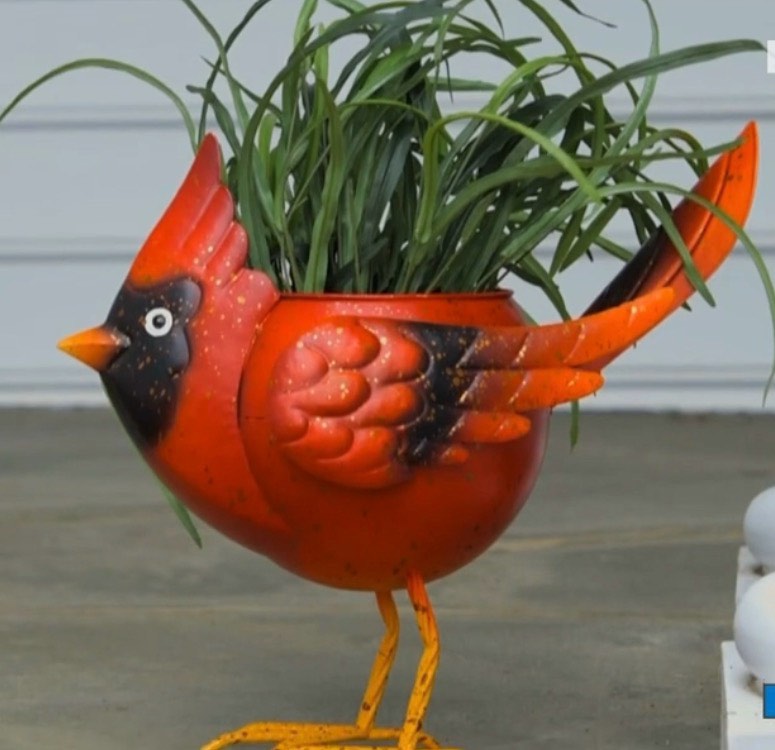 Wind and Weather Painted Metal Cardinal Planter