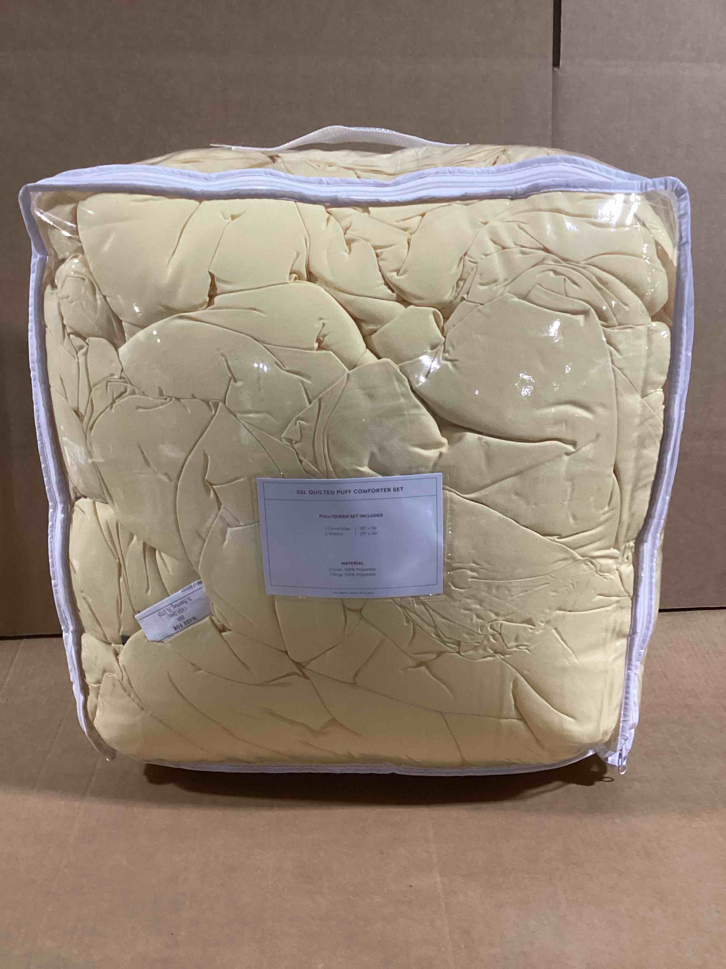 Condition photo showing New/Like New for south street loft queen size 3-piece quilted puff comforter set - yellow