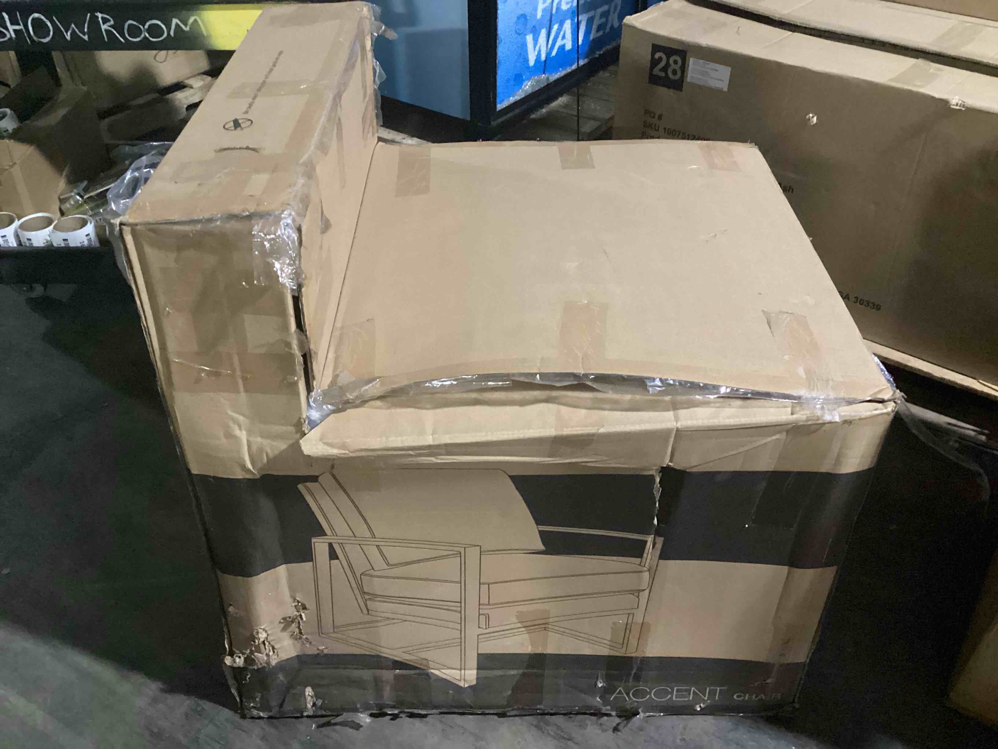 Condition photo showing New/Like New for accent chair - brushed gold stainless steel frame and removable cushions jefferson collection in light grey