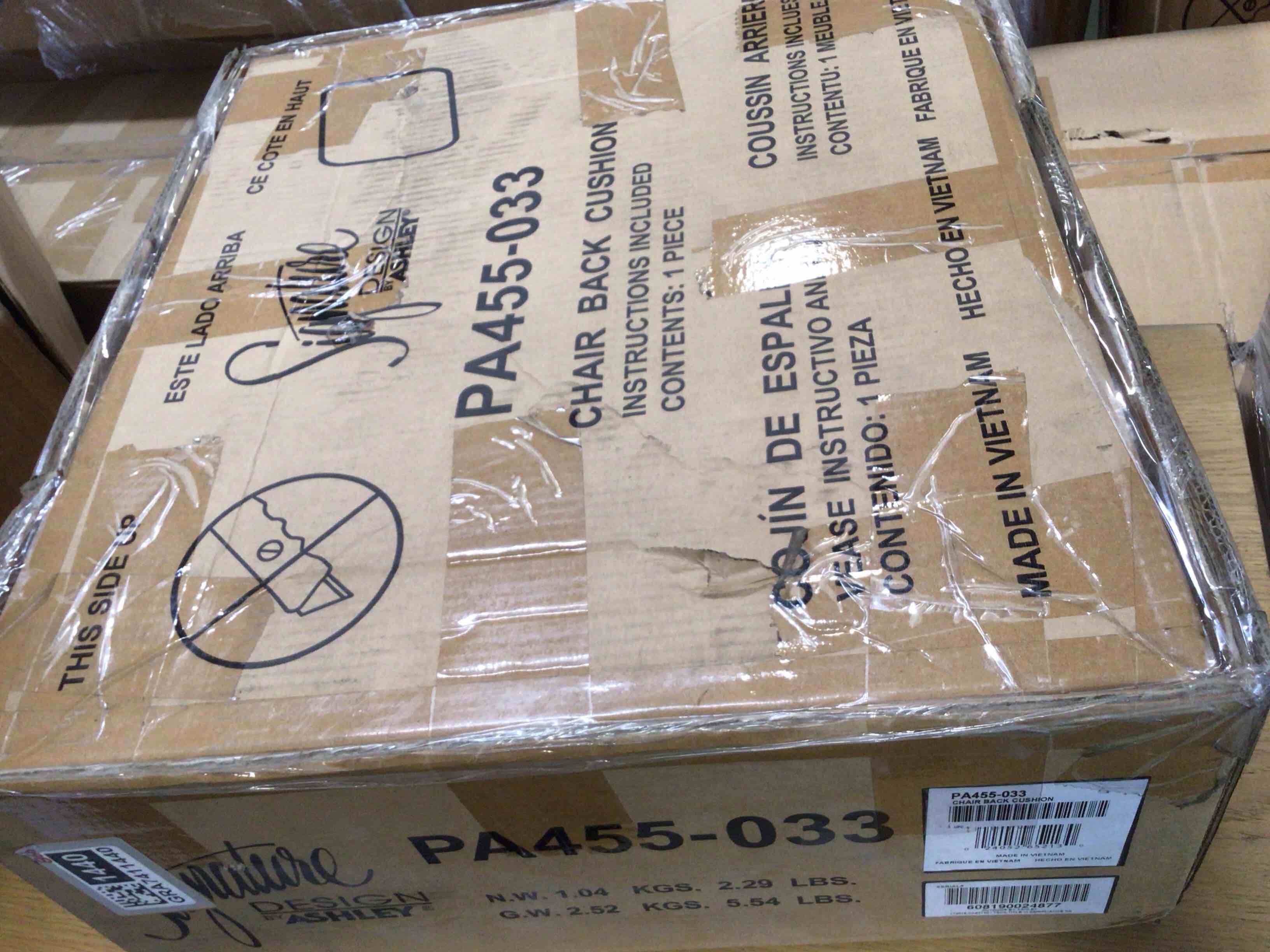 Condition photo showing As Is for ((incomplete)) pa455-033 furniture easy isle chair back cushion