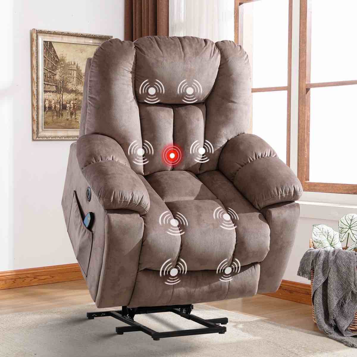 ((incomplete box 3/3)) large power lift recliner chair with massage & heat, oversized, brown