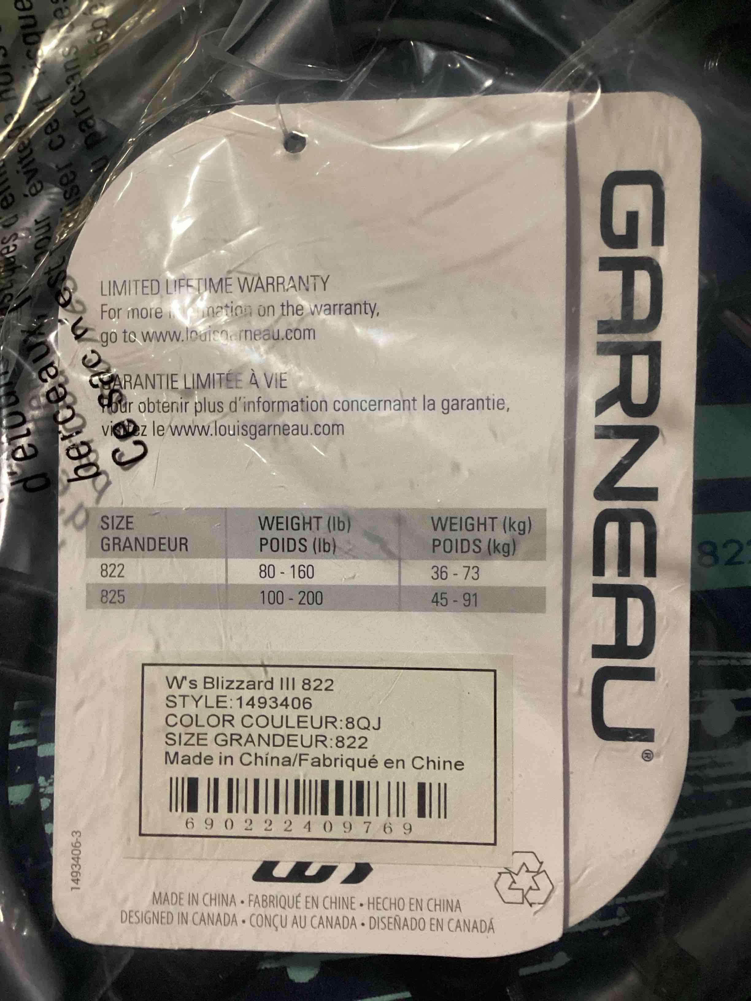 size 822 (80-160lbs) garneau biizard iii snowshoes, black/teal