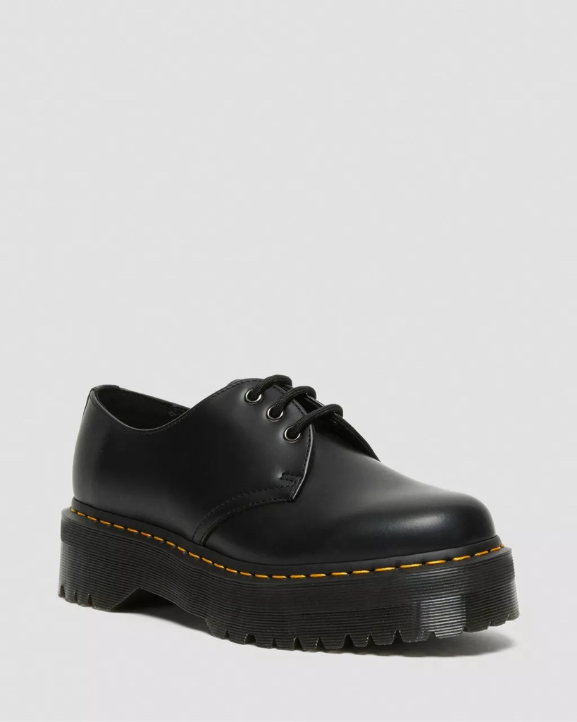 size 9 men’s/10 woman’s dr. martins 1461 quad black polished smooth leather platform shoes 25567001