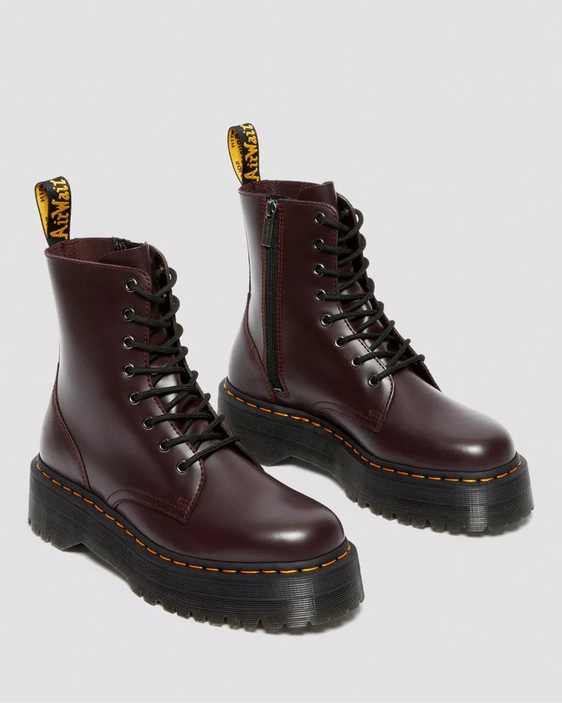 size 8 men’s/9 woman’s dr. martens jadon burgundy smooth leather platform boots 27311626