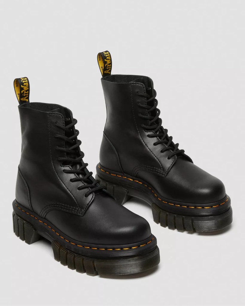 size 7 woman’s dr. martens audrick 8-eye black nappa lux platform ankle boot 27149001