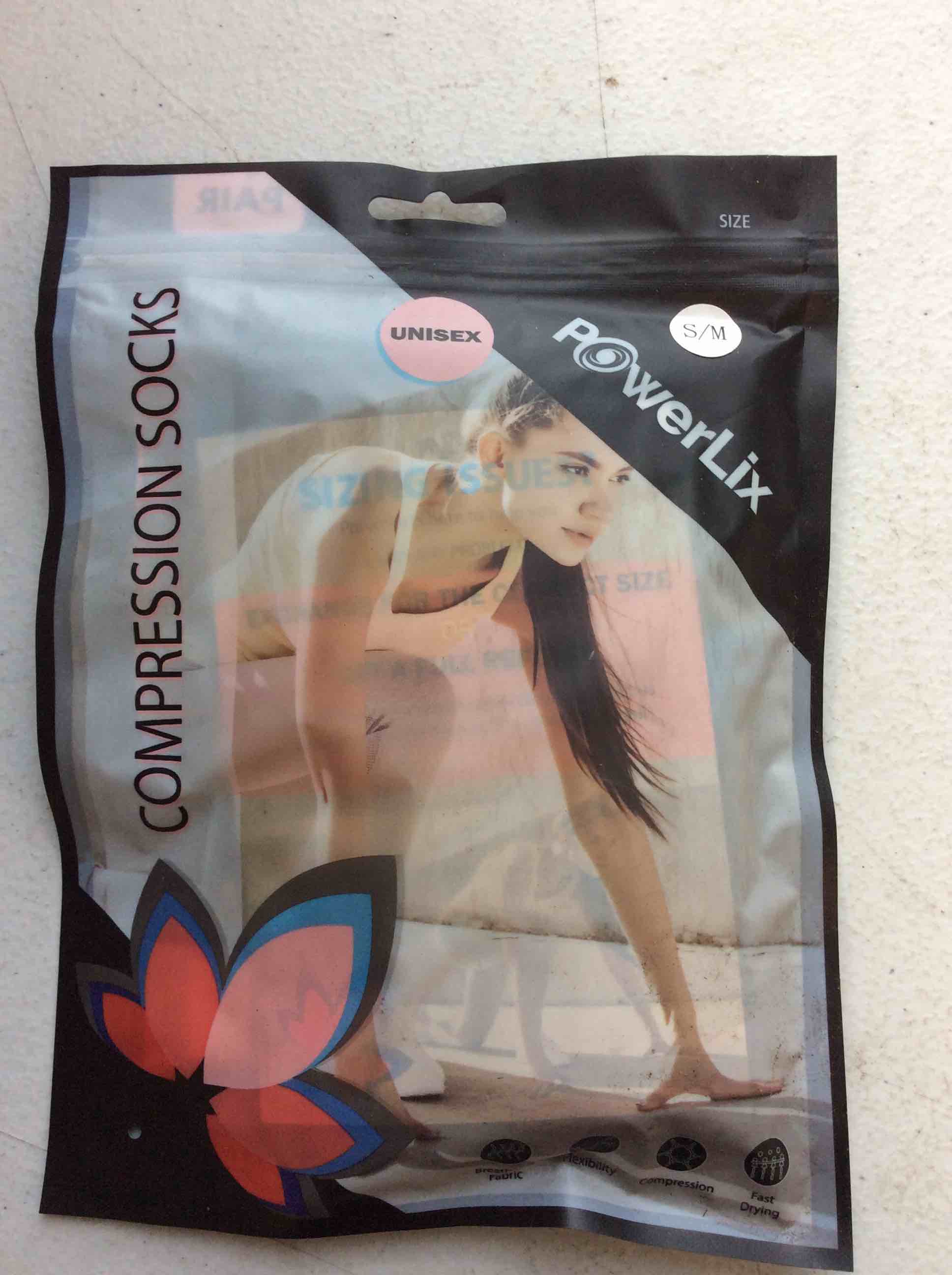 Condition photo showing Good Condition for powerlix compression socks black and blue size small/medium