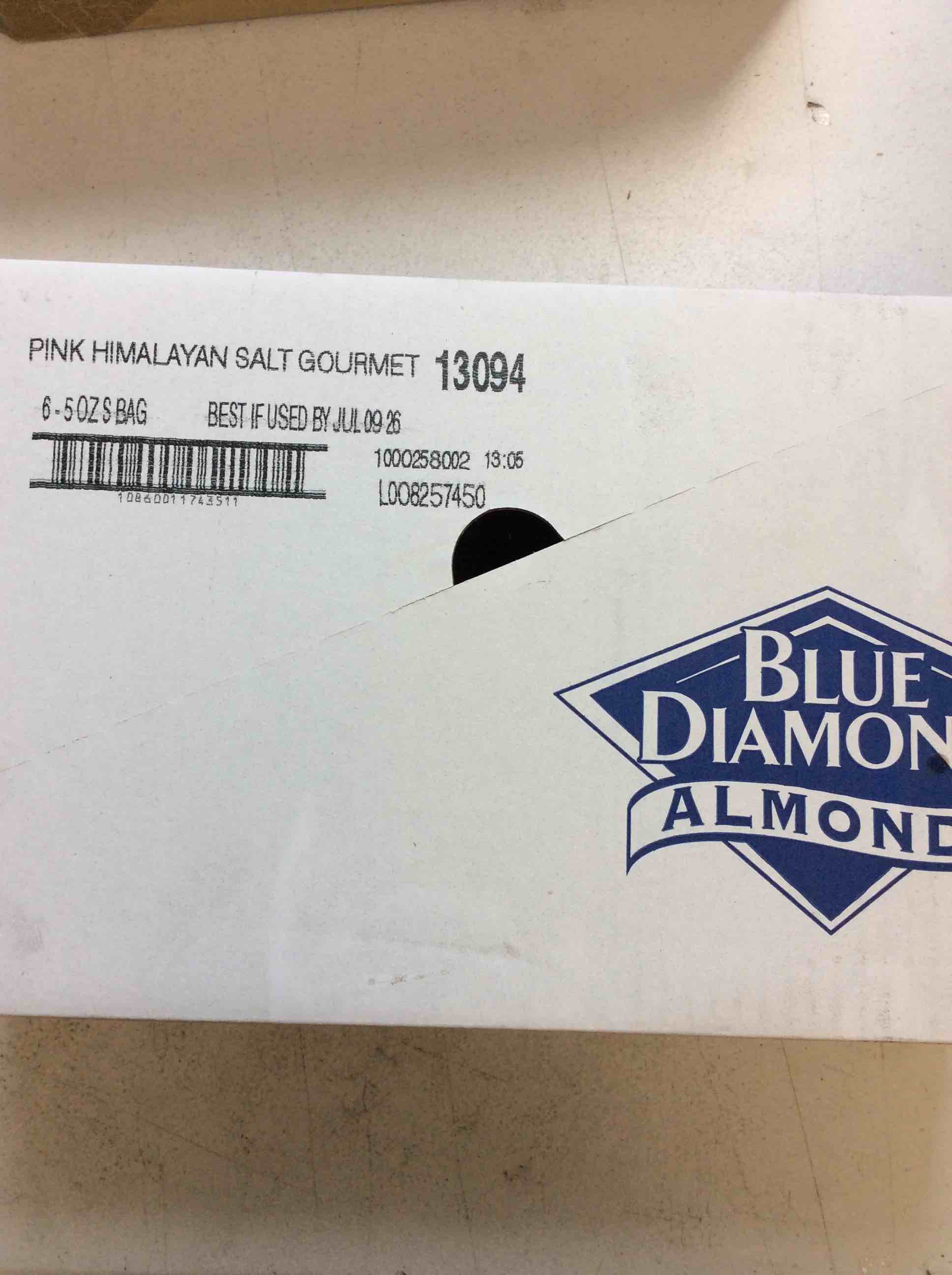 Condition photo showing New/Like New for blue diamond almonds gourmet almonds pink himalayan salt 6 packs 5 oz bb(07/09/2026)