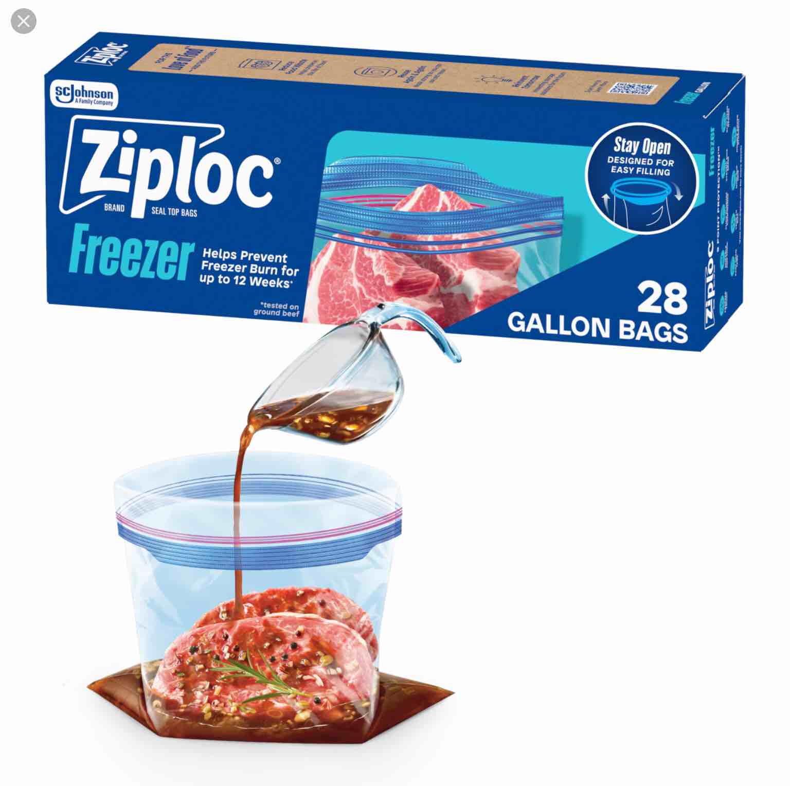 ziploc gallon food storage freezer bags, stay open design with stand-up bottom, easy to fill, 28 count