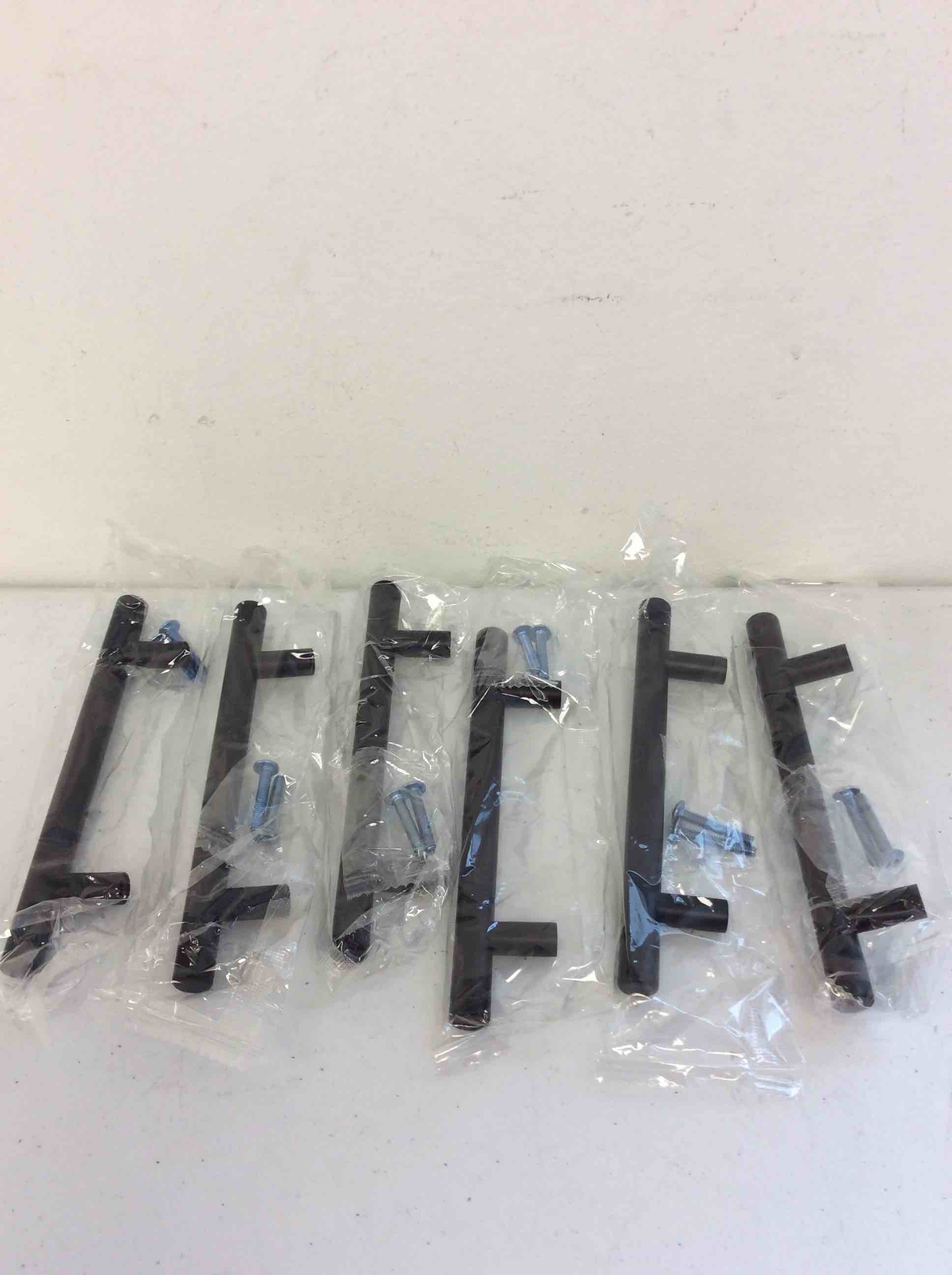 Condition photo showing New/Like New for matte black cabinet t-bar handle with accompanying mounting screws 6pcs