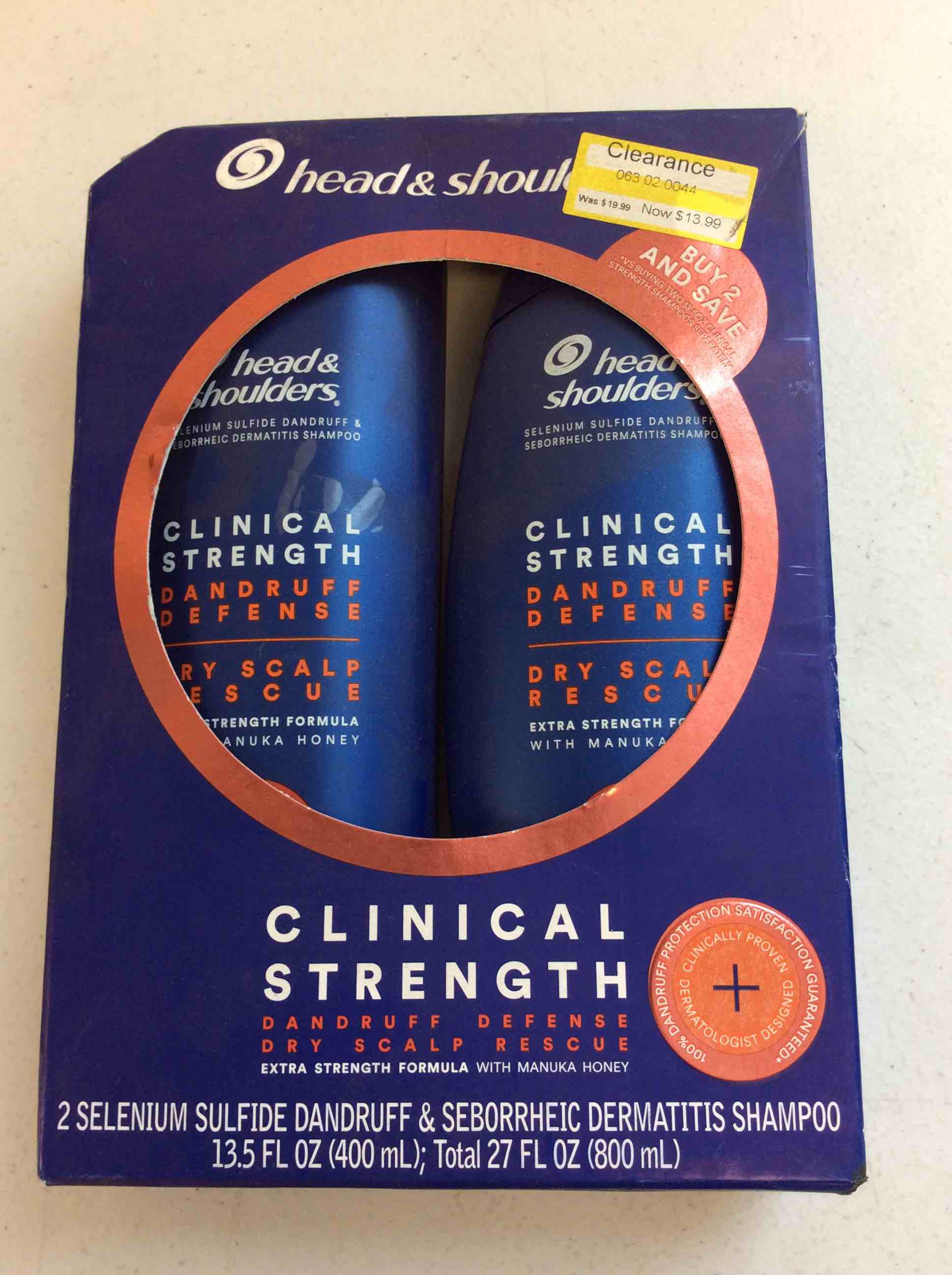 Condition photo showing New/Like New for head & shoulders clinical strength dandruff defense dry scalp rescue shampoo 2 pck