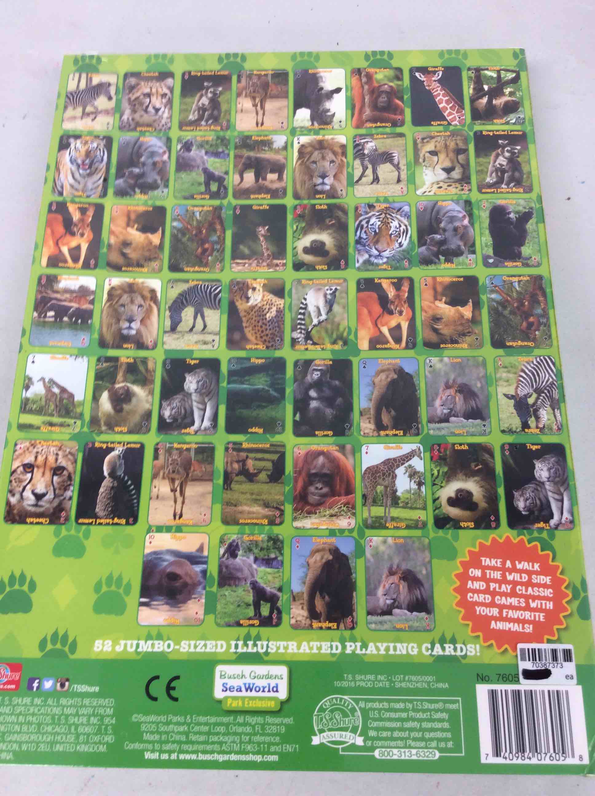 Condition photo showing New/Like New for sea world busch gardens park exclusive wildlife jumbo playing cards 52 jumbo-sized illustrated playing cards