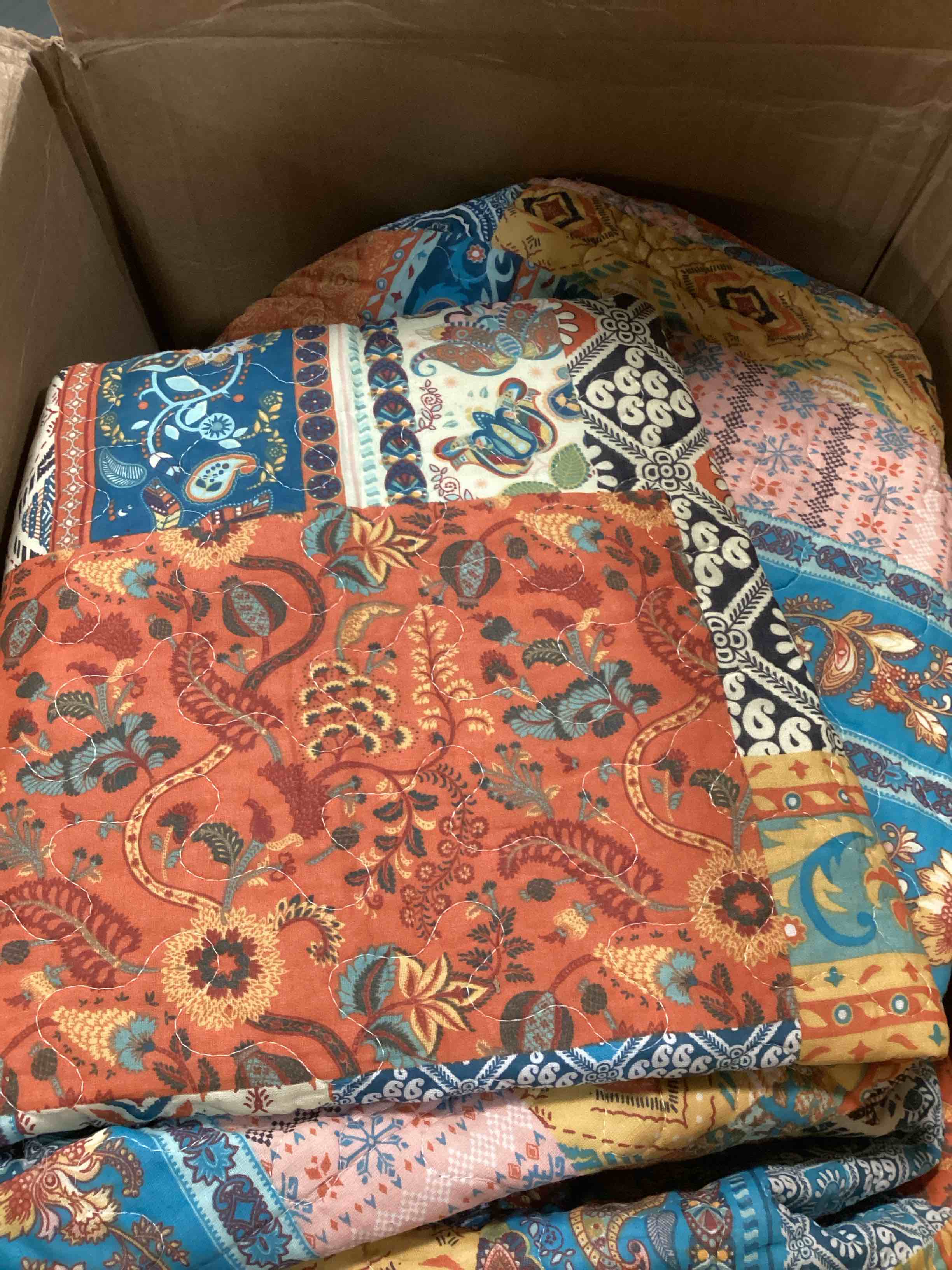 Condition photo showing Good Condition for visimisi cotton bedspread quilt sets reversible coverlet sets comforters vintage bohemian patchwork bedspread,orange,queen size orange blue queen size