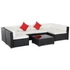 Patio Life Coffee Brown 7-Piece Wicker Patio Conversation Set with Cream White Cushions