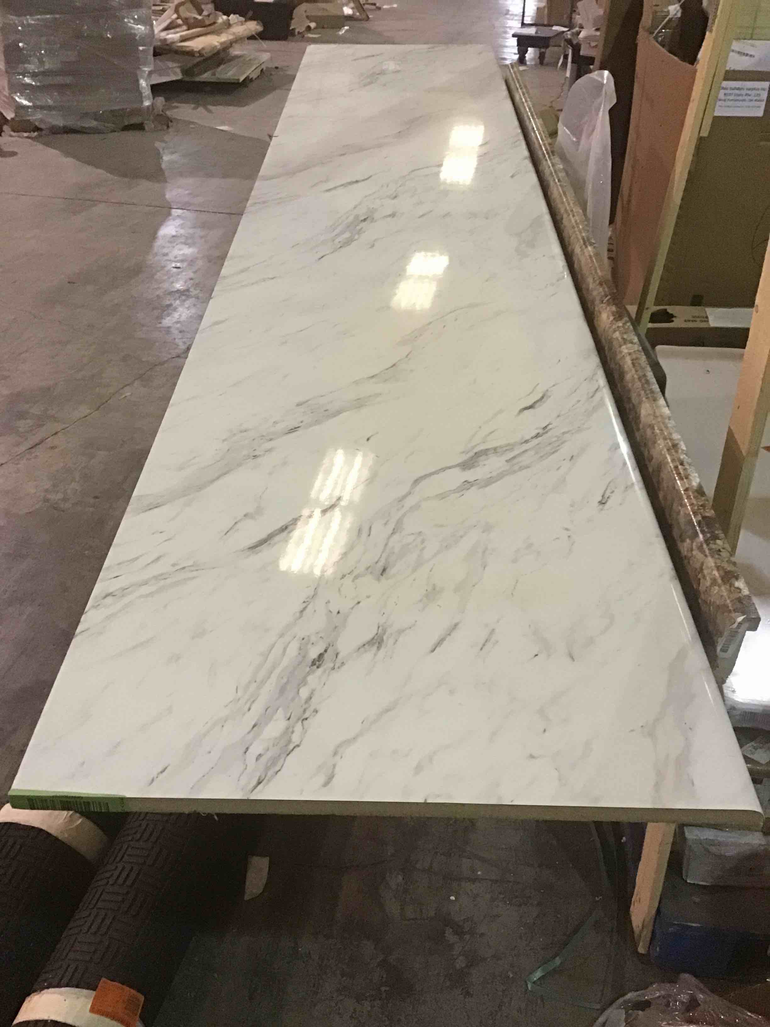 white laminate marble print countertop straight 120.5 inch x 25.25 inch