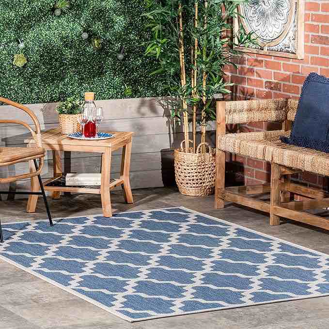 nuLOOM 2' x 3' Outdoor Performance Area Rug, OEKO-TEX Certified, Weather Resistant, High Traffic, Patio, Balcony, Outside, Gina Blue