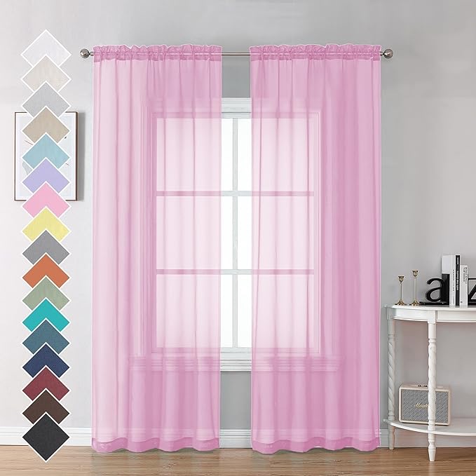 OVZME Sheer Window Curtains 96 Inch Length 2 PCS, Rod Pocket Voile Drapes for Bedroom Living Room, Semi Sheer Curtain Panels for Yard/Patio/Villa/Parlor, Each 42" W x 96“L
