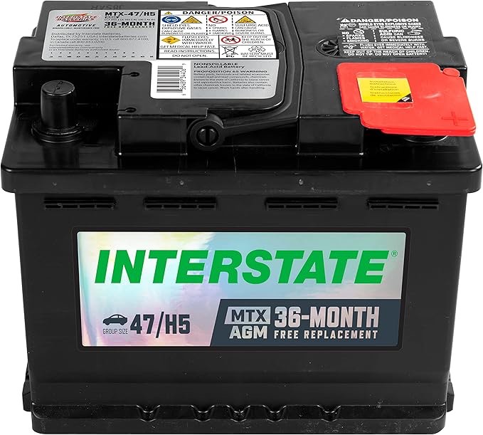Interstate Batteries Mega-Tron® Automotive Battery 12V 60Ah (Group Size H5, 47) 650CCA SLI AGM Automobile Replacement Battery for Cars, SUVs, Sedans, Trucks (MTX-47/H5)