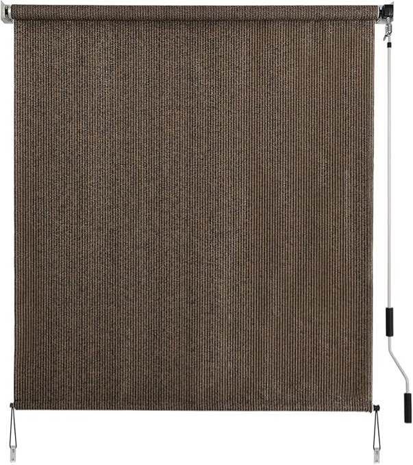 SMONTER Outdoor Sunshade Roller Shade 4'W x 8'H (48" Wx96 H), Exterior Cordless Roll Up Shades Blinds, UV Protection Shade Cloth with Crank Operation for Outside Windows Patio Porch Gazebo, Mocha