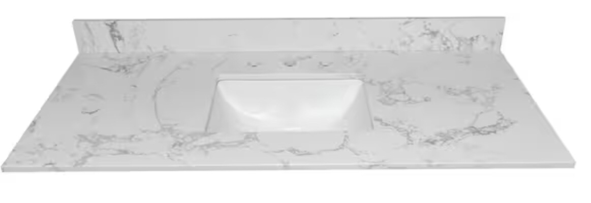 43 in. W x 22 in. D Engineered Stone Composite Vanity Top in White with White Rectangular Single Sink - 3 Hole