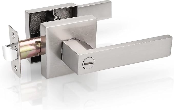 Probrico 1 Pack Interior Bedroom Entrance Door Lever Doorknobs Door Lock One Keyway Entry Keyed Entrance Lockset in Satin Nickel Each with 3 Keys