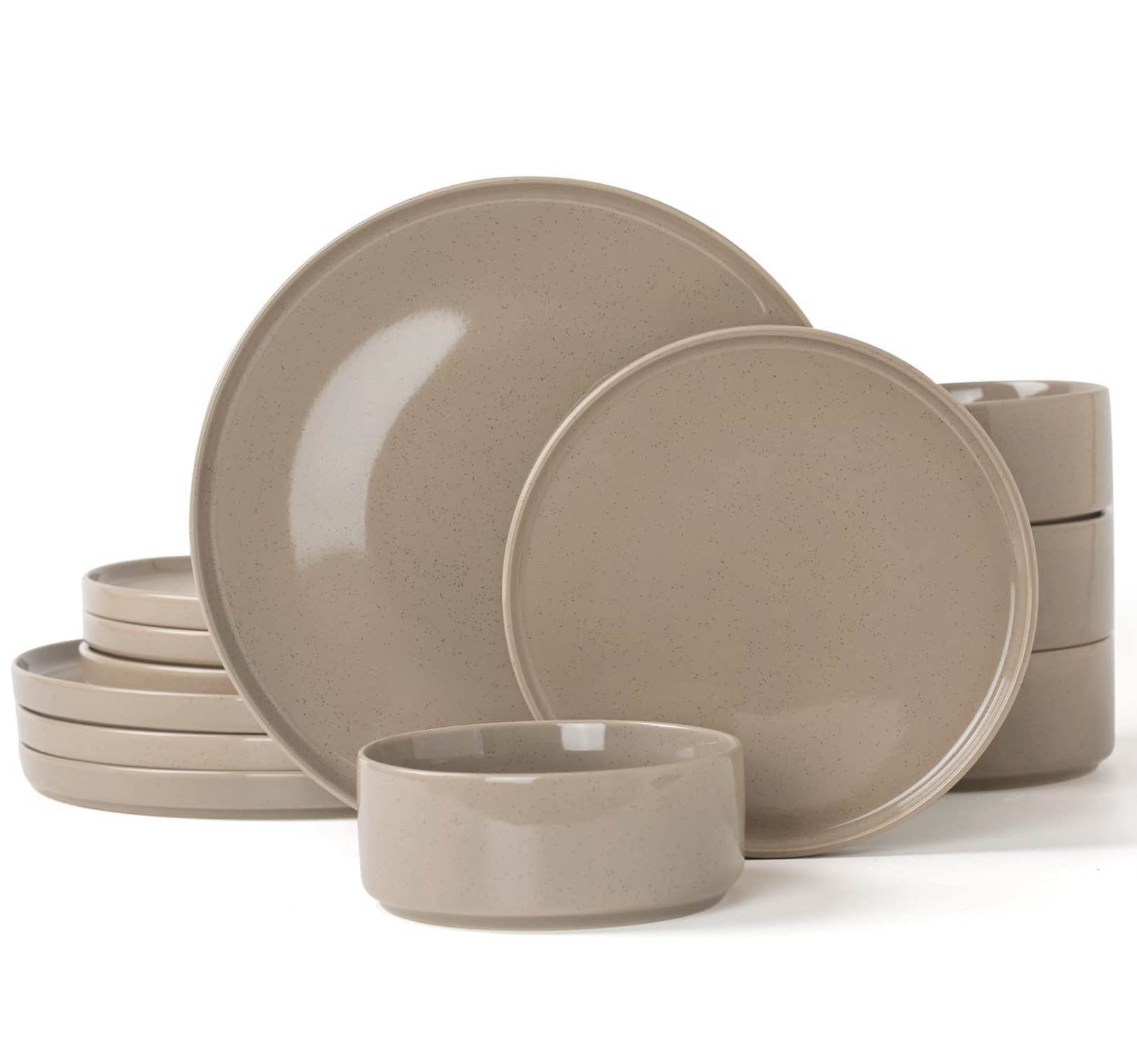 Famiware Plates and Bowls Set, 12 Pieces Dinnerware Sets, Dishes Set for 4, Cinnamon Brown