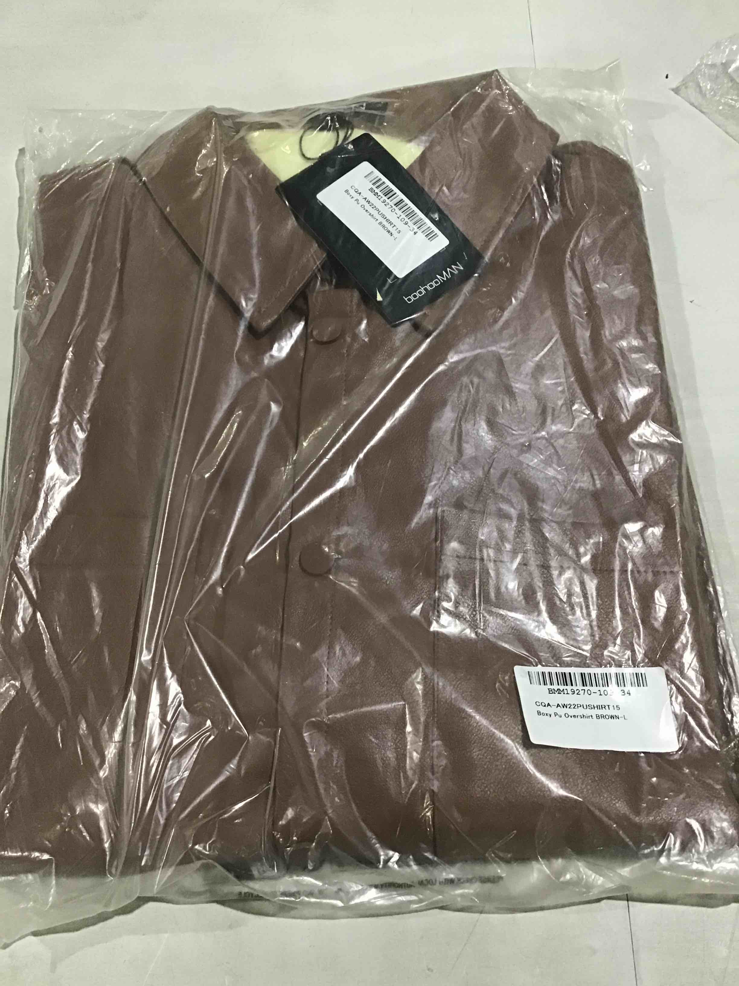 Boxy pu over shirt brown size large