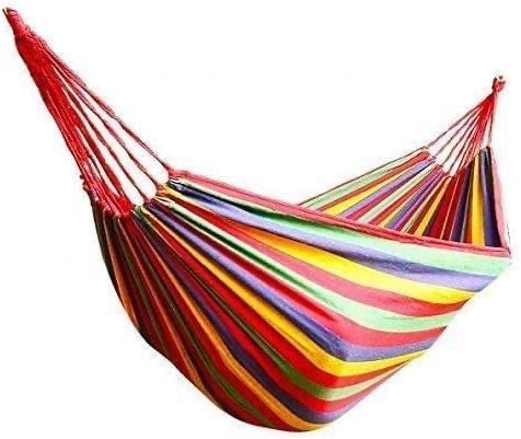 Cotton Hammock Outdoor Camping Hammock with Portable Tree Straps for Traveling, Beach, Backyard and Hiking Multicolor