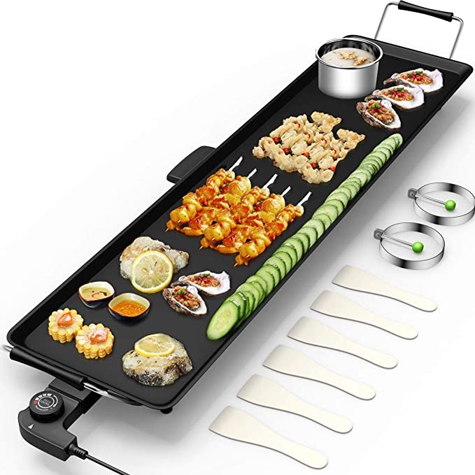 Electric Griddle Teppanyaki Grill BBQ, Nonstick Extra Large Griddle Long Countertop Grill with Adjustable Temperature & Drip Tray, Indoor Outdoor Cooking Plates for Pancake Barbecu