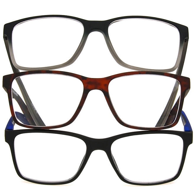 OPTIQUE Trifecta Square Reading Glasses (3 pack) +1.75