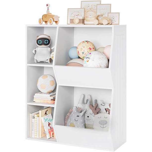 Homfa 5 Cube Kids' Bookcase, Children's Toy Storage Cabinet, Toddlers' Wide Bookshelf, White Finish