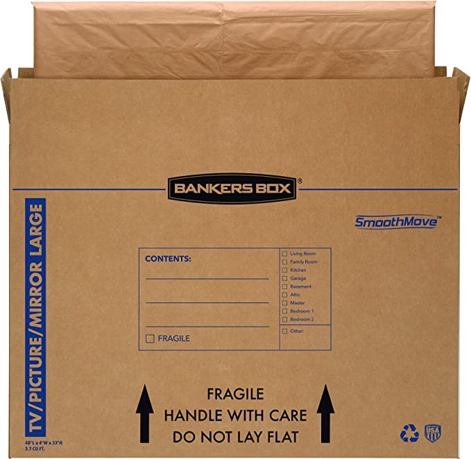 Bankers Box SmoothMove TV/Picture/Mirror Moving Box, Large, 48 x 4 x 33 Inches, 4 Pack (7711301)