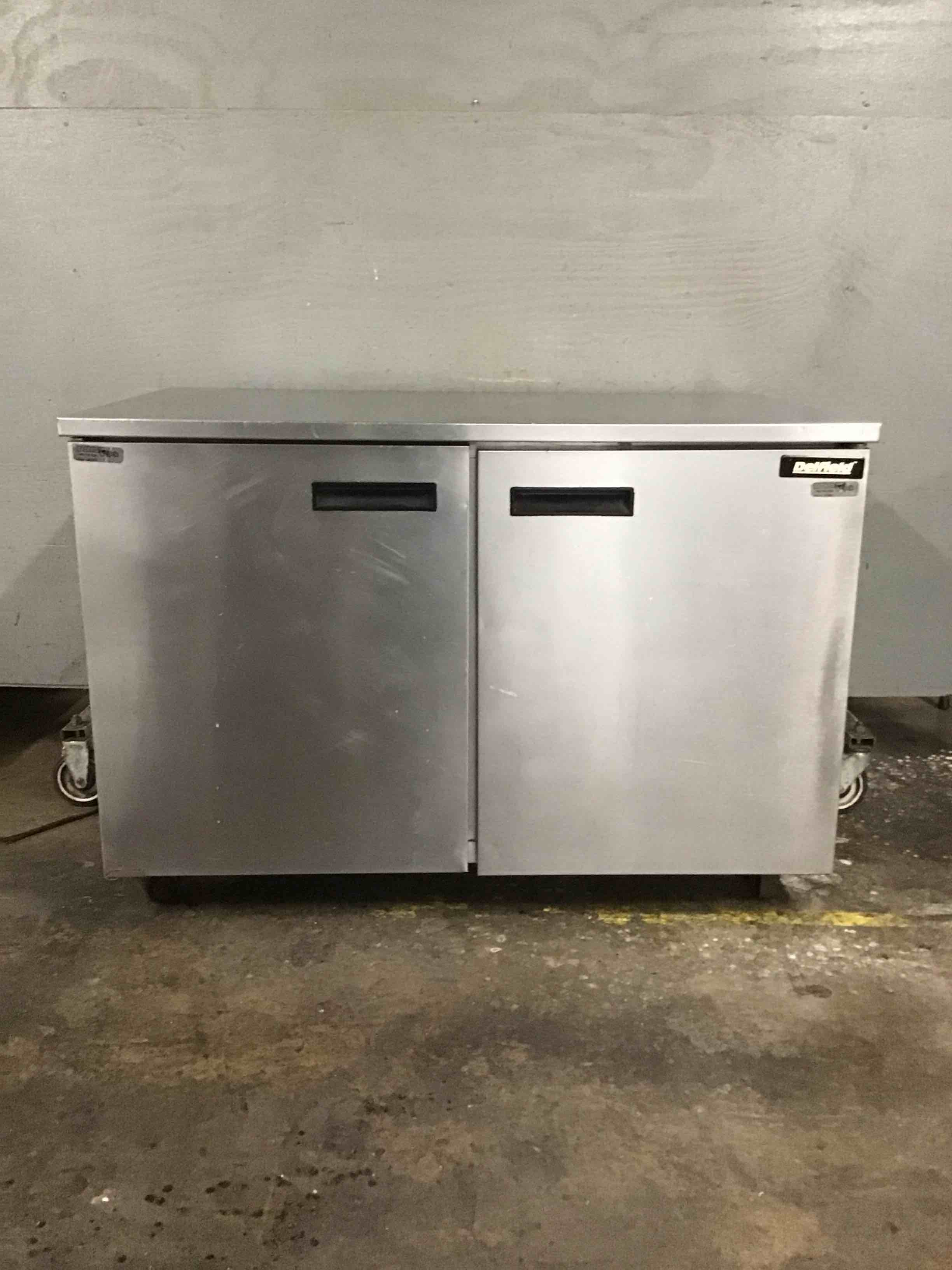 Delfield 48 Inch Stainless Steel 2 Door Under Counter Refrigerator On Casters 