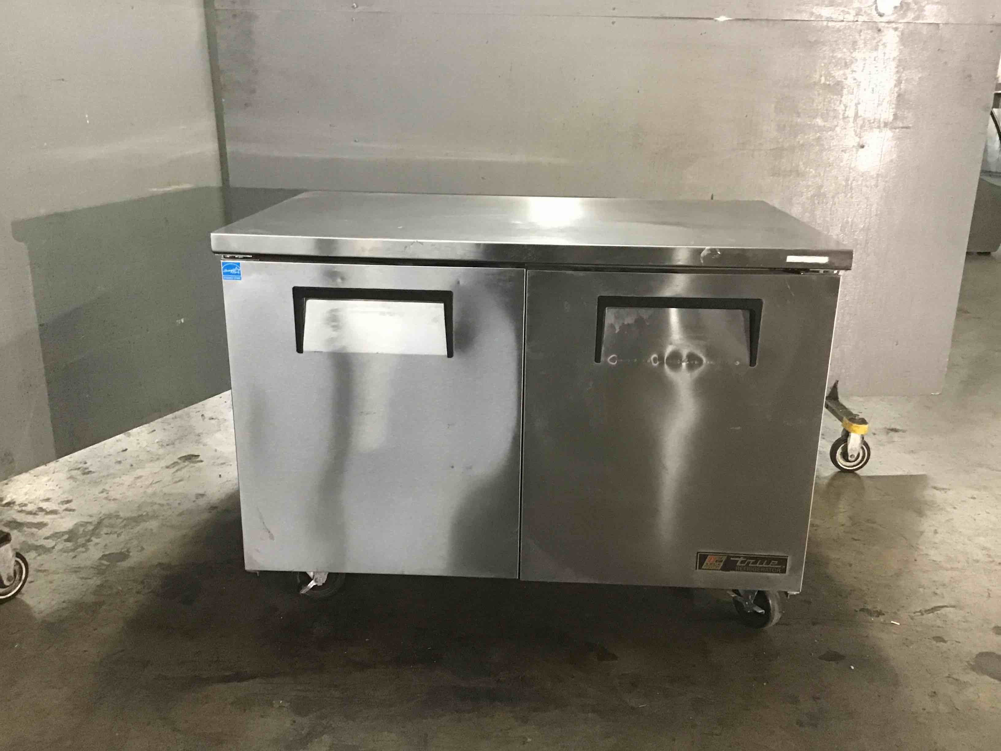 True Stainless Steel 48 Inch 2 Door Undercounter Refrigerator On Casters 