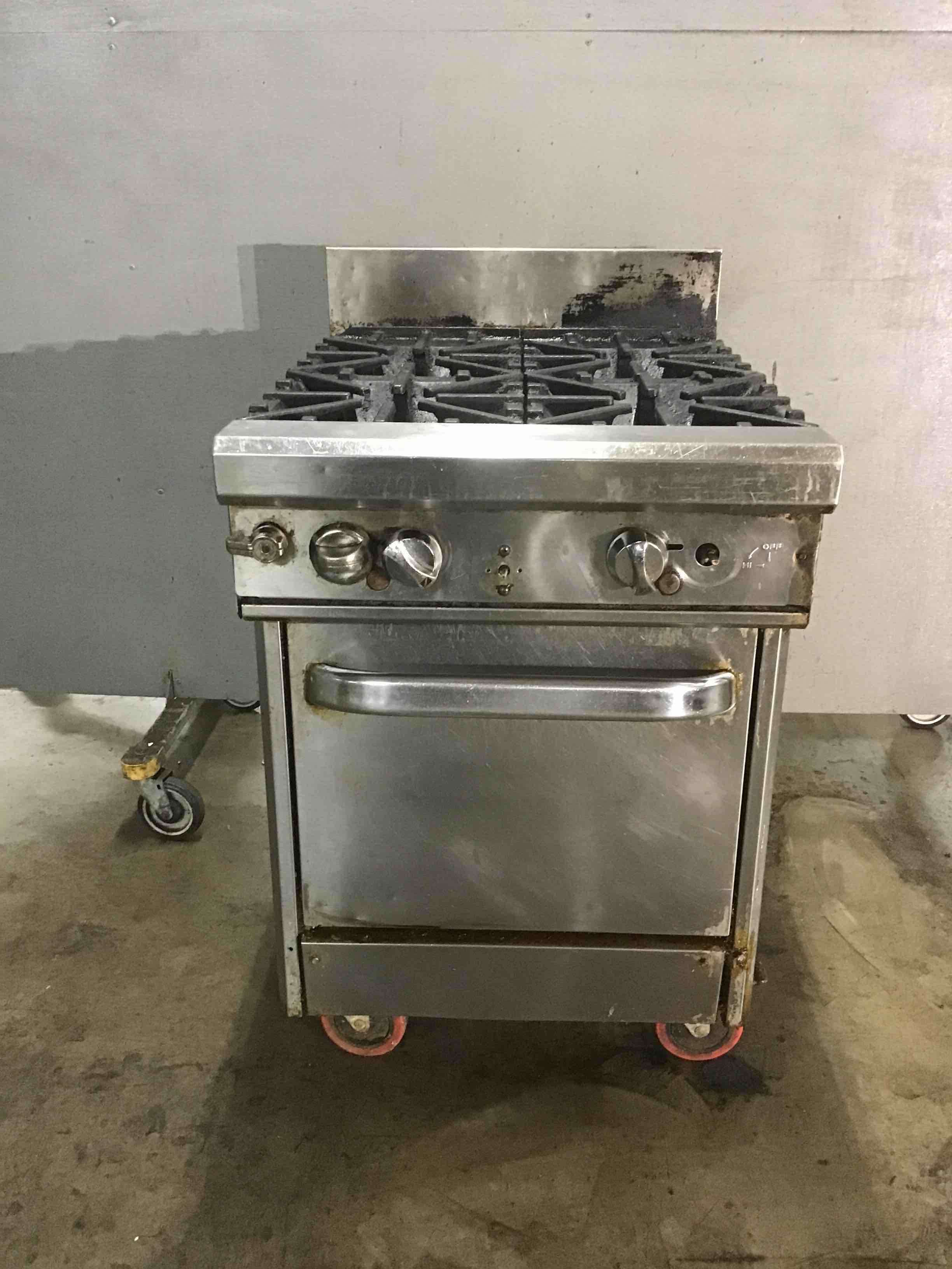 Stainless Steel 24 Inch Natural Gas 4 Burner Range With Standard Oven On Casters 