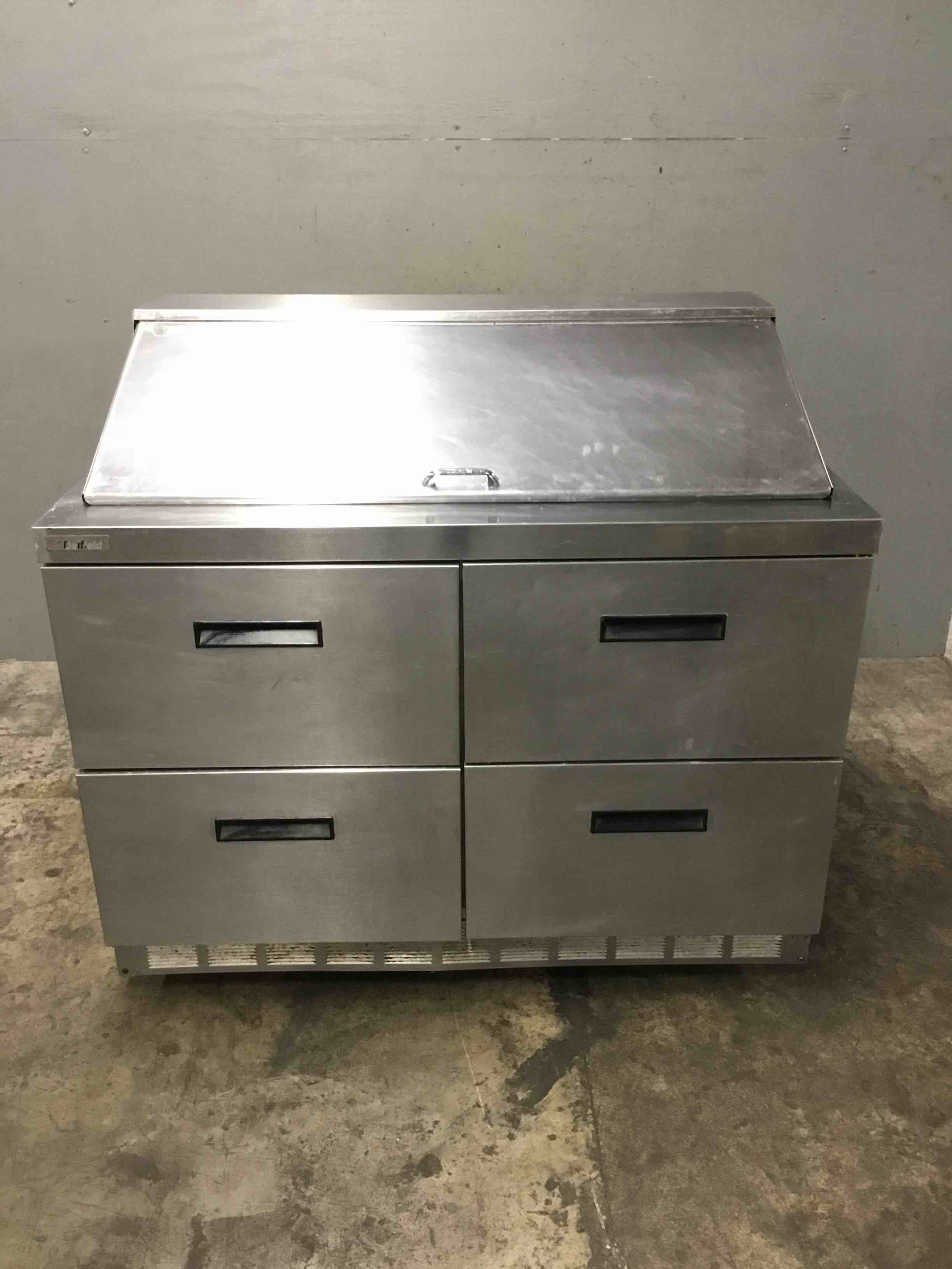 2015 Delfield 48 Inch 4-Drawer Refrigerated Sandwich Prep Table On Casters