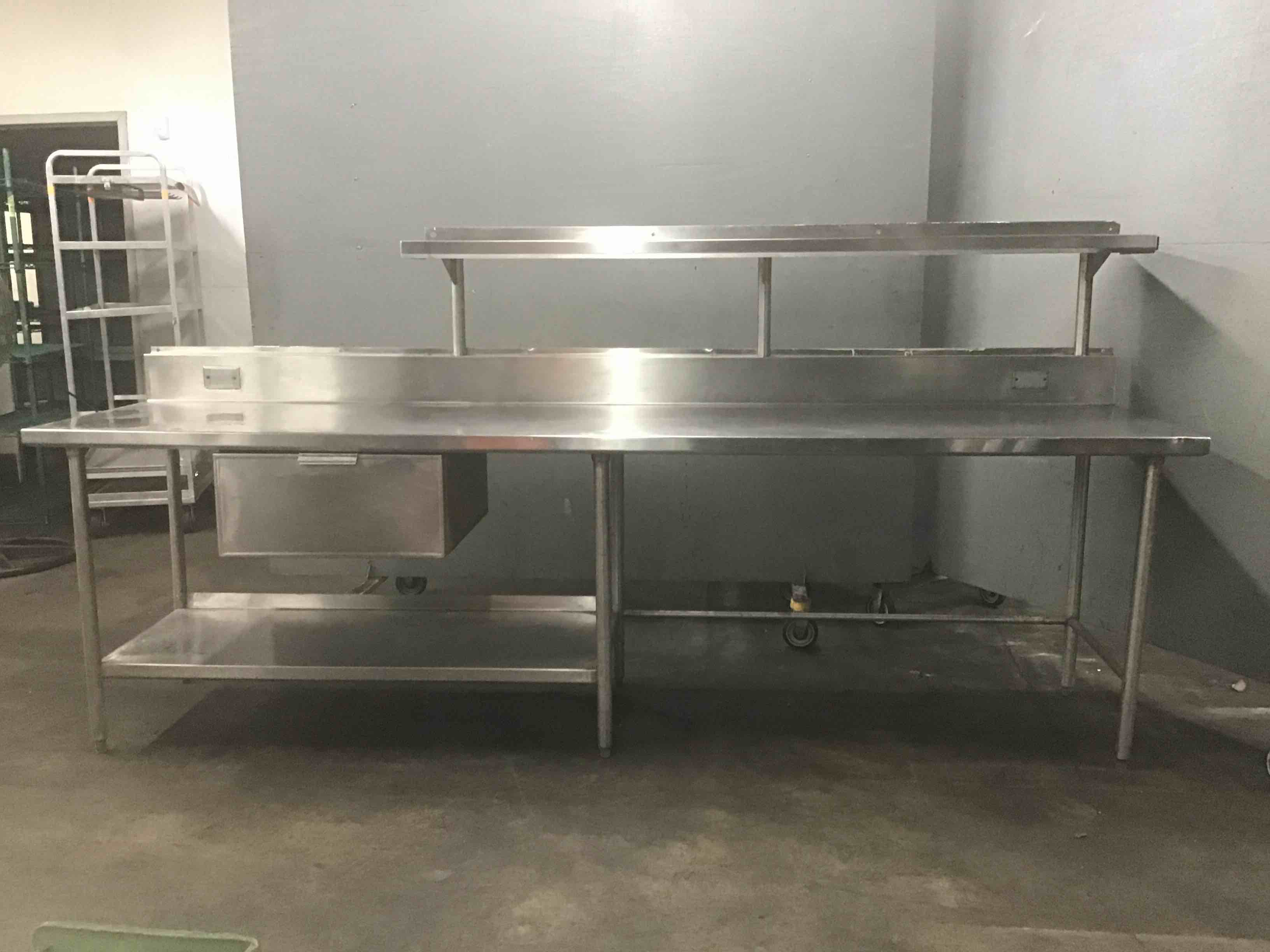 Stainless Steel 120 Inch Prep Station With Drawer ,Top Shelf And Undershelf 