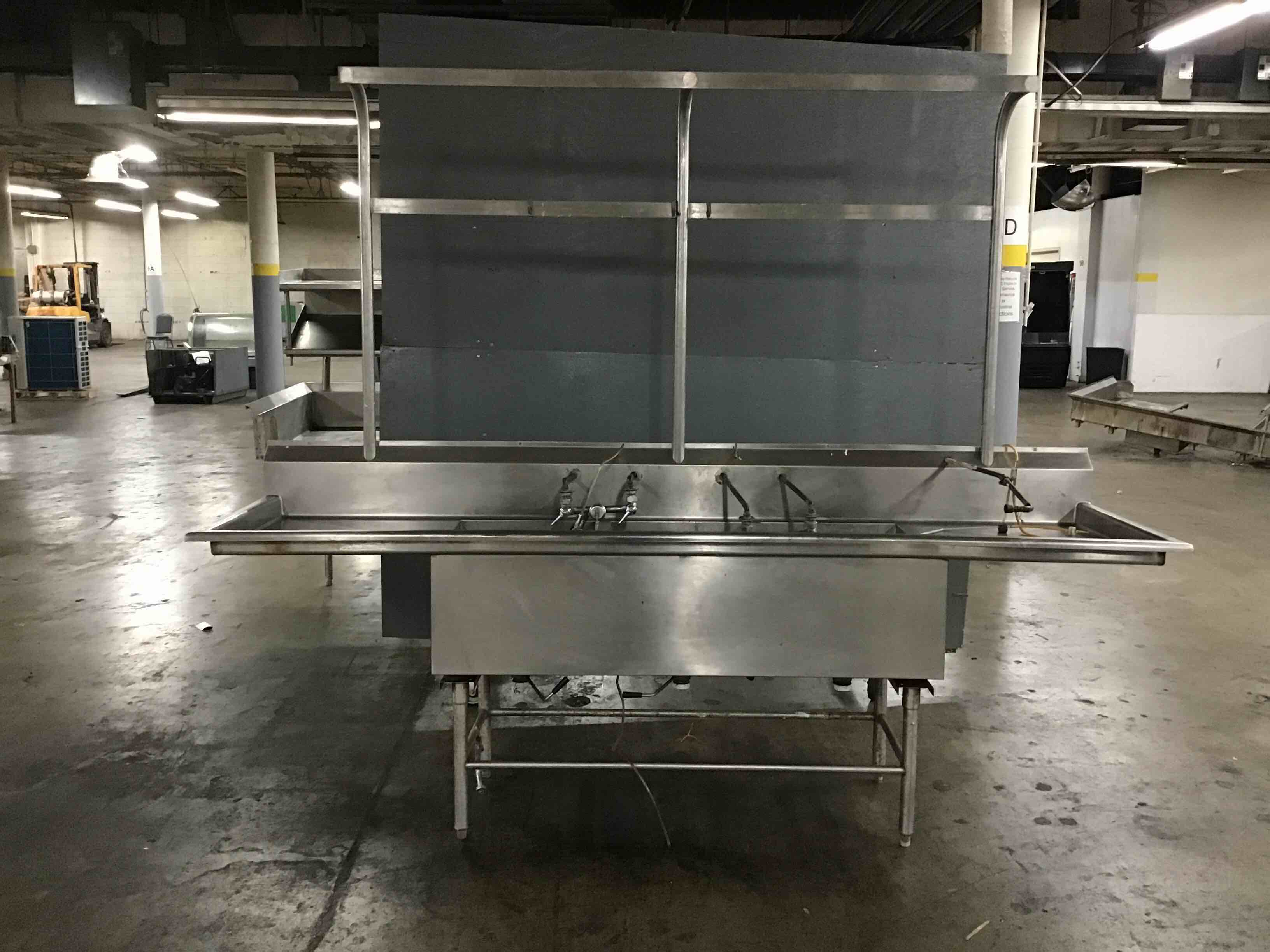 Stainless Steel 110 Inch 3 Compartment Sink With Drain Boards And Pot Rack 