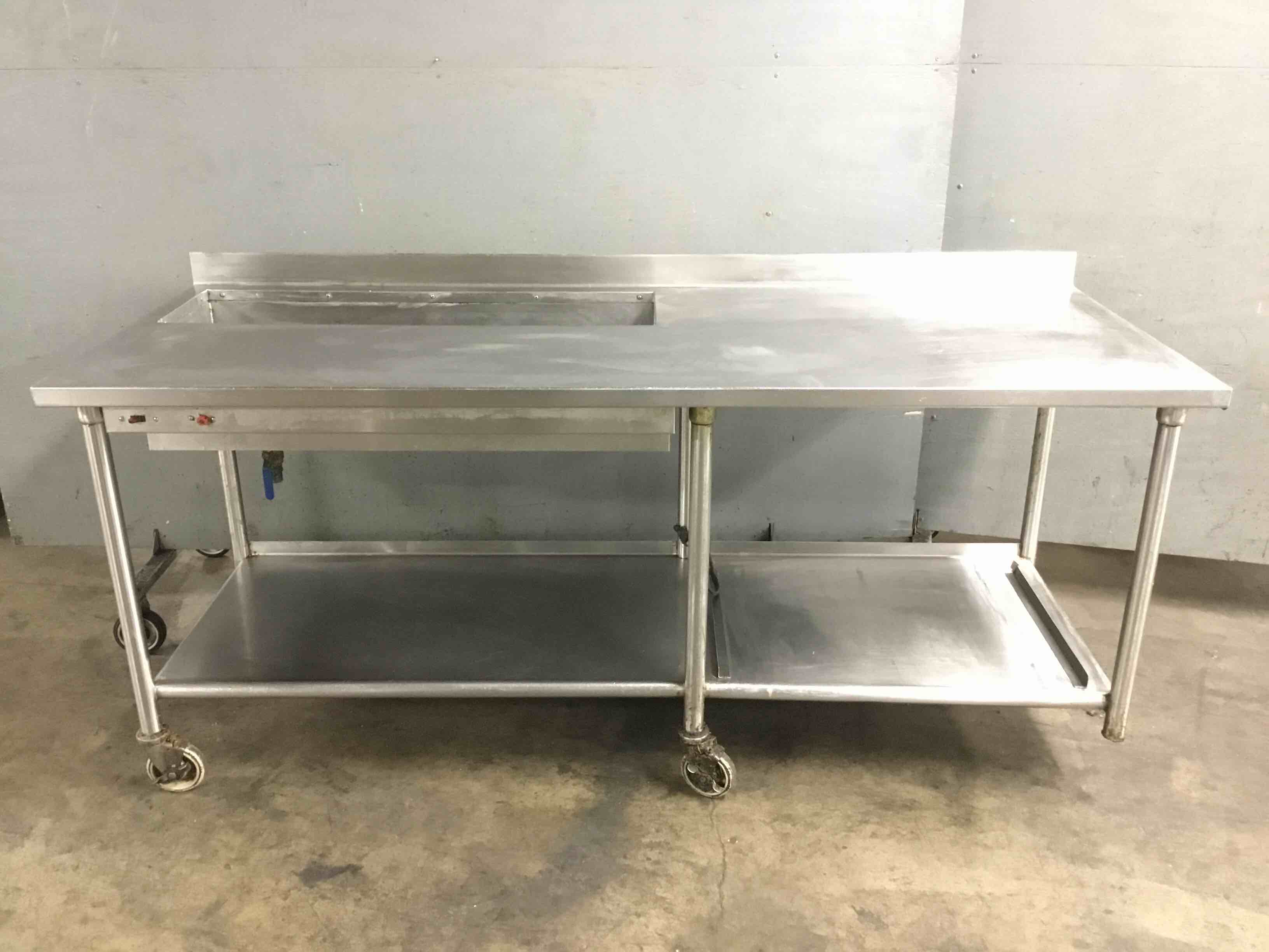 Stainless Steel Table With Drop In Refrigerated Well On Casters