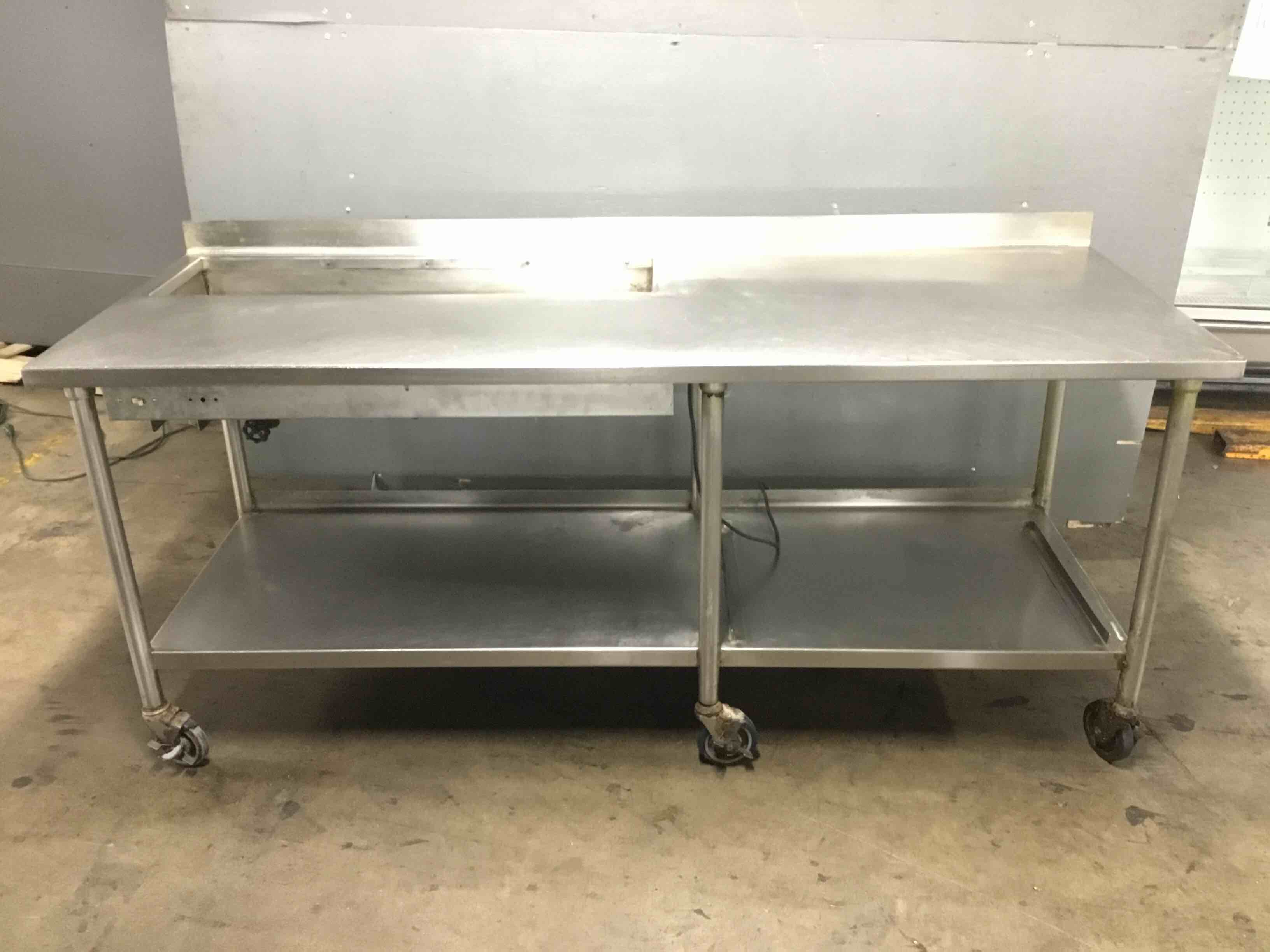 82 Inch Stainless Steel Table With Refrigerated Drop In On Casters 