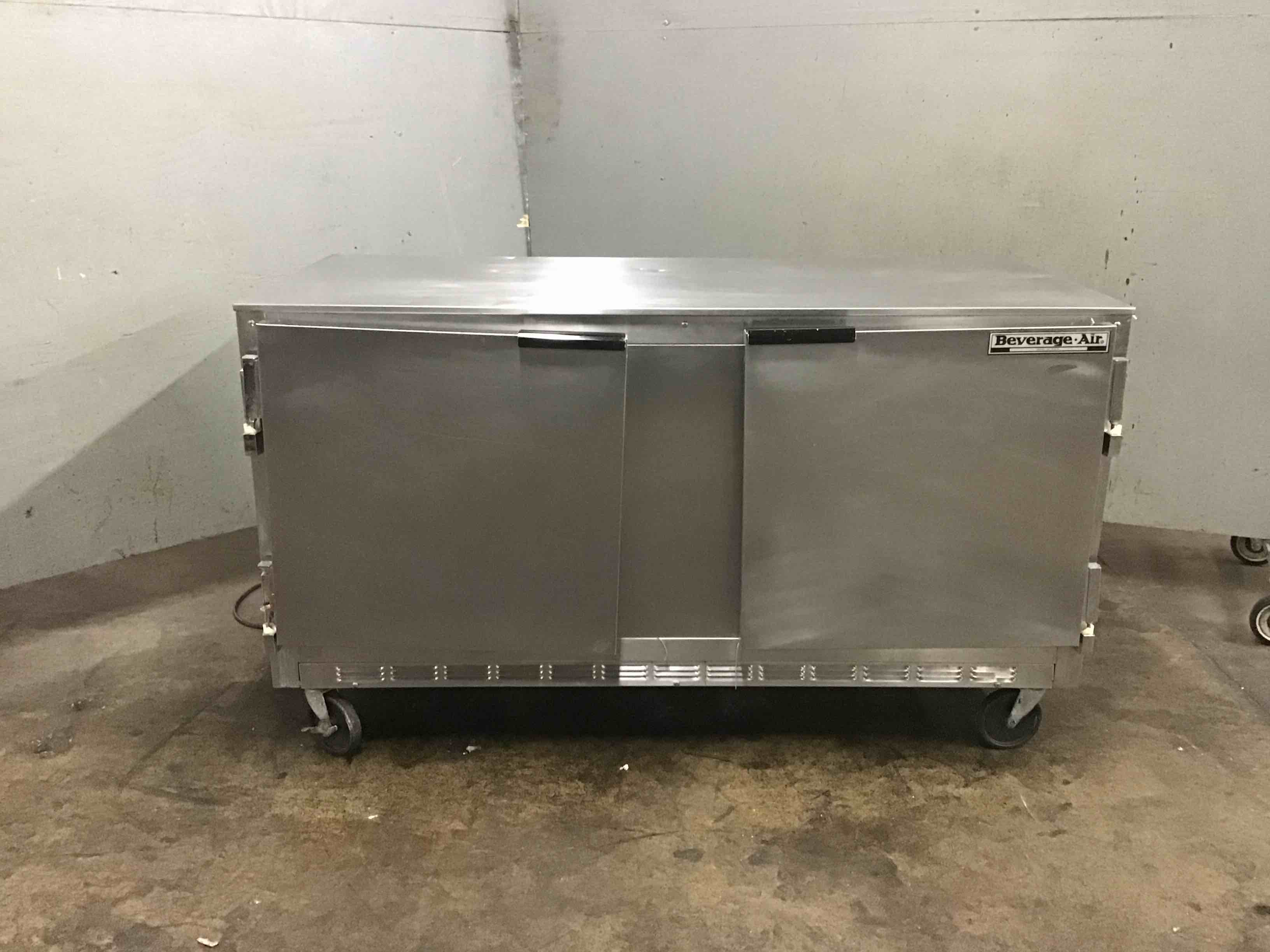 Beverage Air Stainless Steel 60 Inch 2 Door Under Counter Refrigerator On Casters 