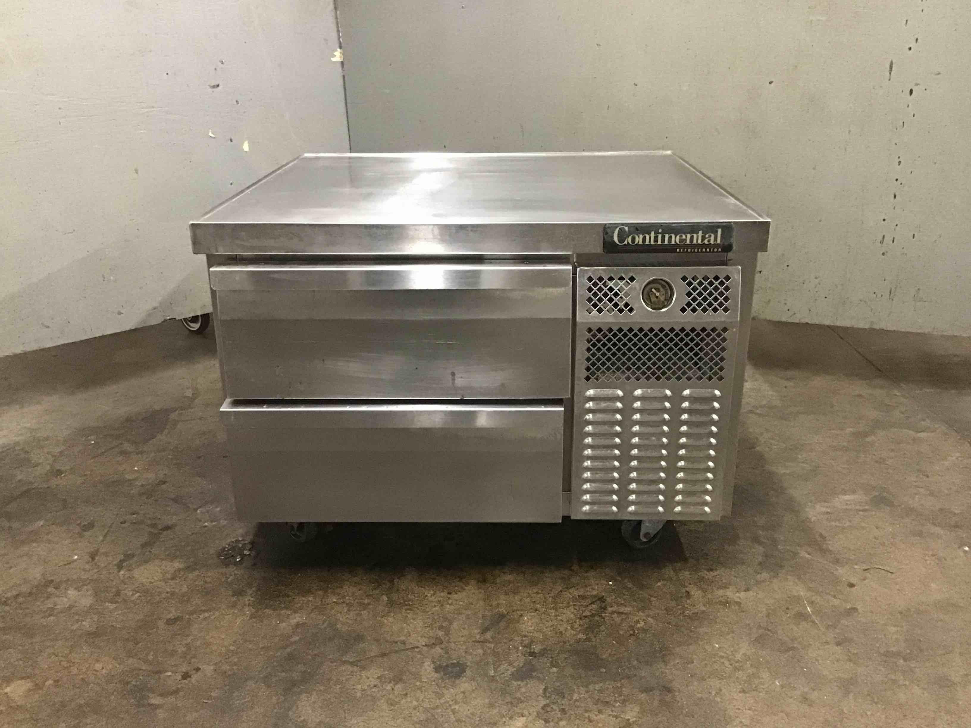 Continental 36 Inch Stainless Steel 2 Drawer Refrigerated Chef Base On Casters 