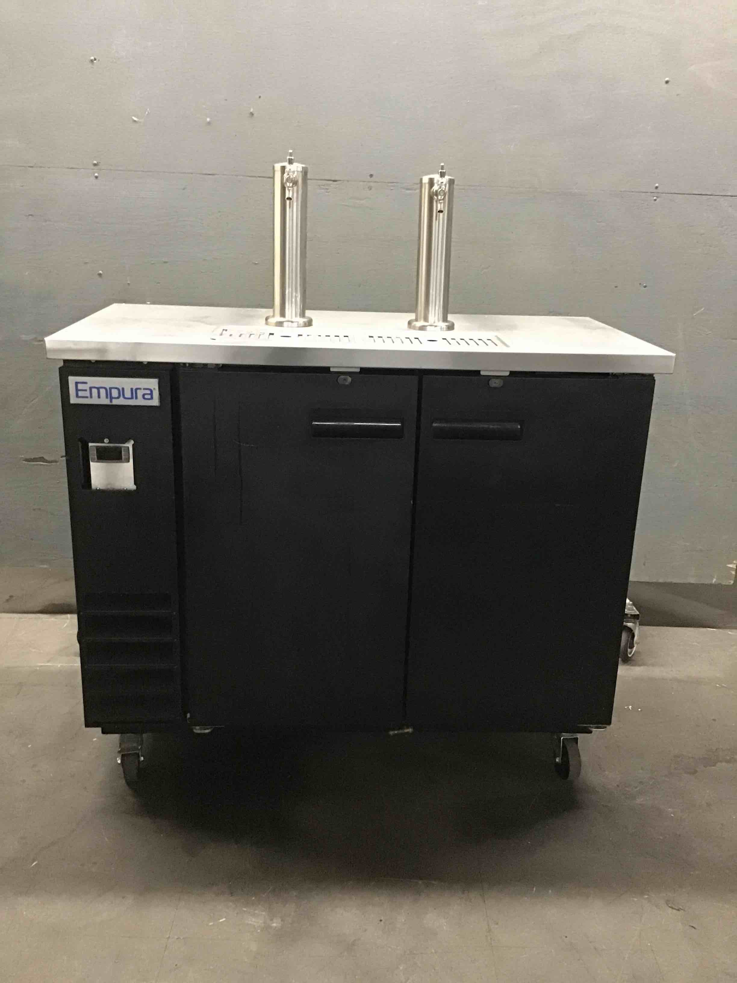 Empura 49 Inch Two Swing Door 2 Tap Direct Draw Draft Cooler Dispenser / Kegerator On Casters