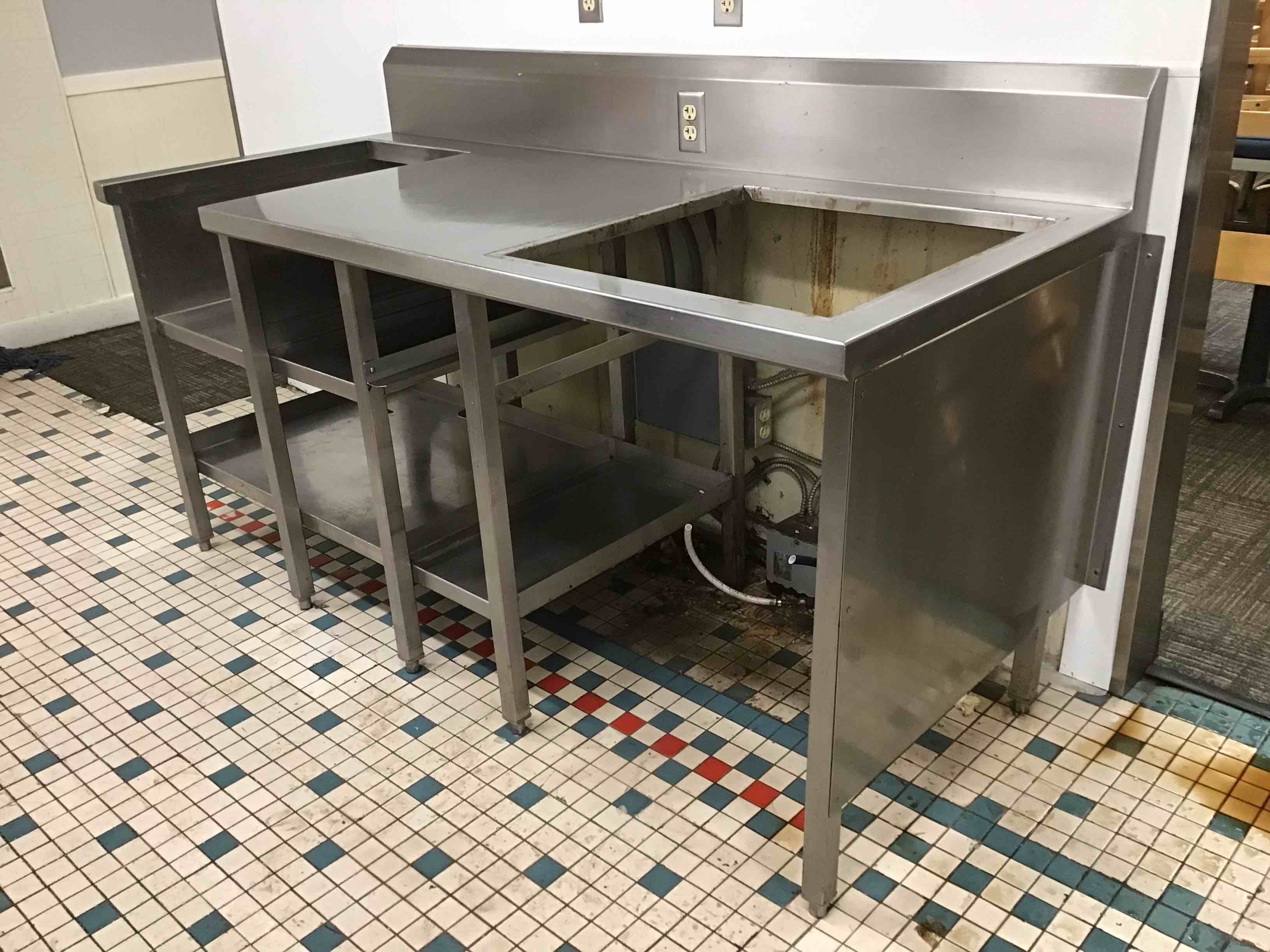 Stainless Steel 75.18 Inch Beverage Station With Shelving, Sheet Pan Racks And Electrical Outlets