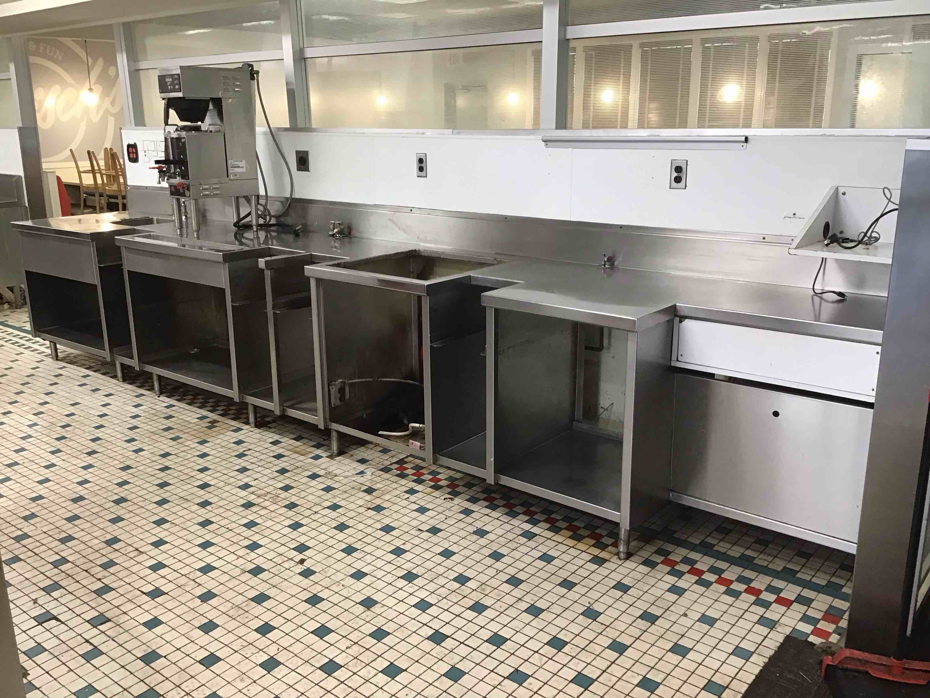 Stainless Steel 204 Inch Server Station With Sink, Drain ,Sheet Pan Racks And Under Shelves