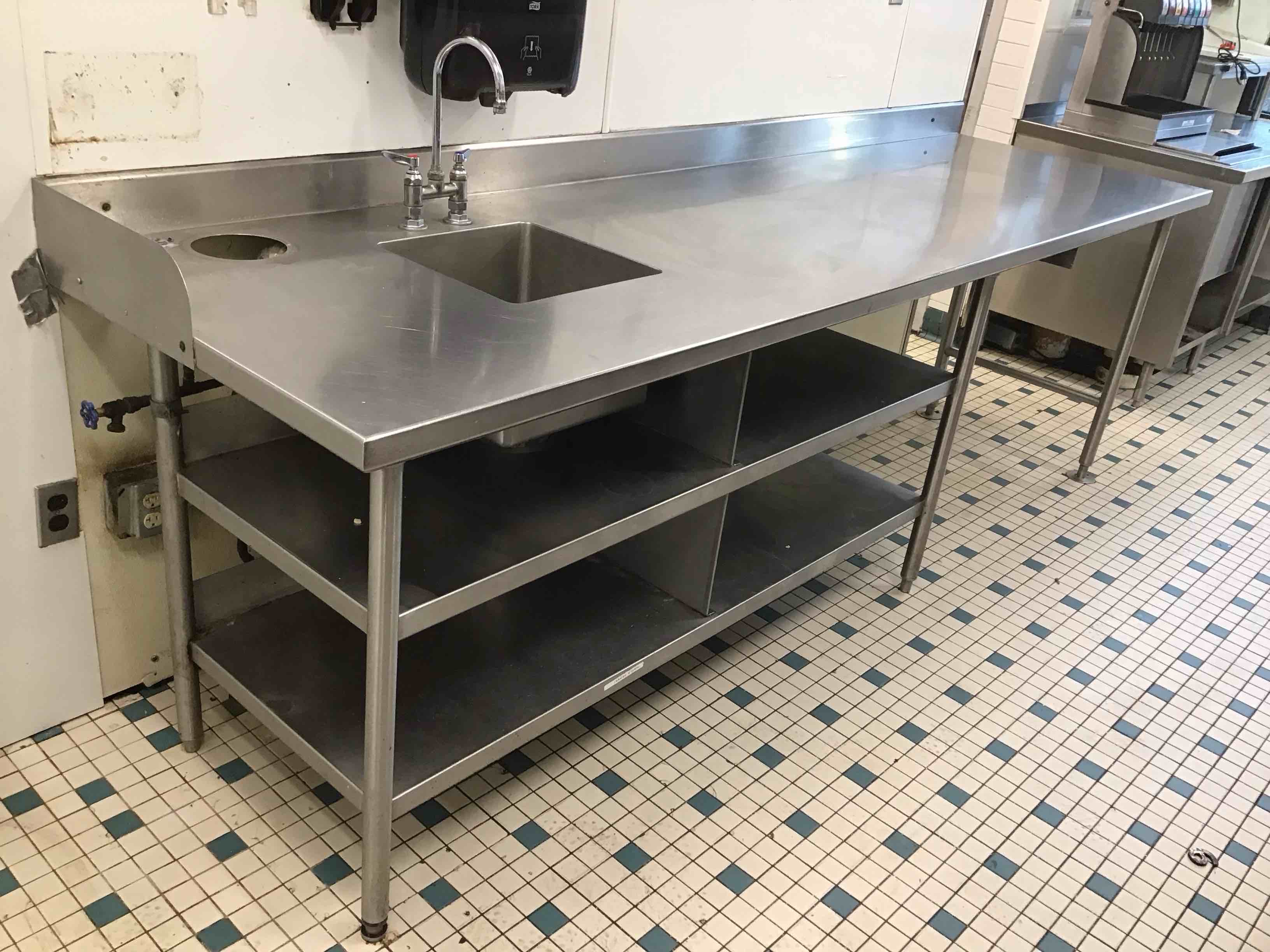 Stainless Steel 115 Inch Prep Station With Sink And Under Shelves