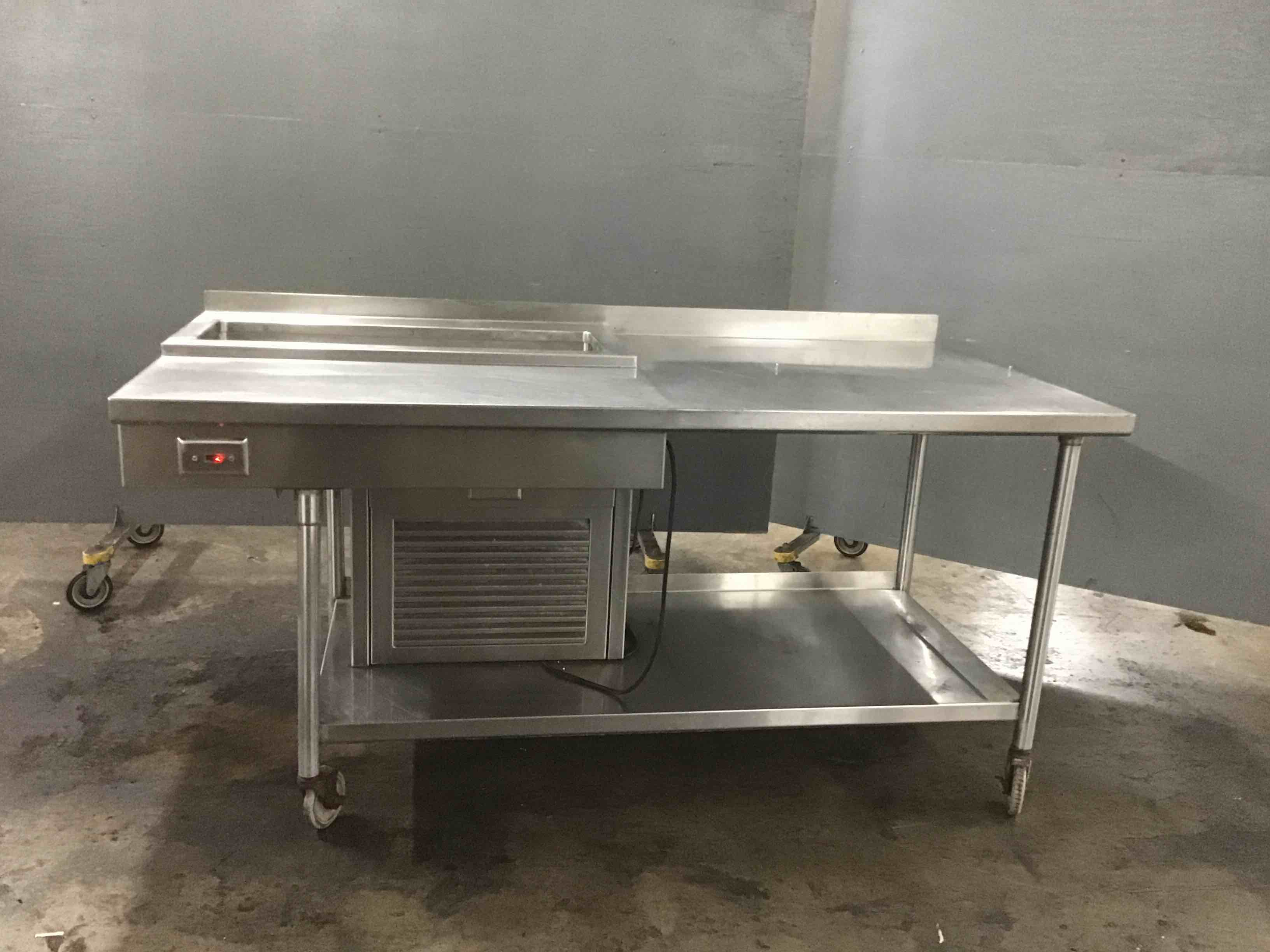 Stainless Steel 75 Inch Prep Station With Heated Left Side, 34 Inch Cold Pan And Under Shelf